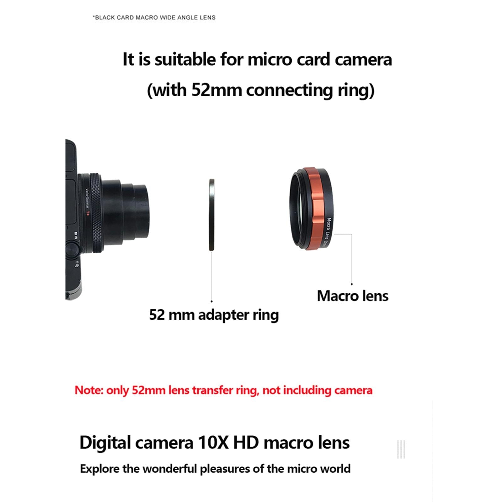 Wide Angle 52mm 10 times Macro Lens for Card Camera Easy Install Accessories