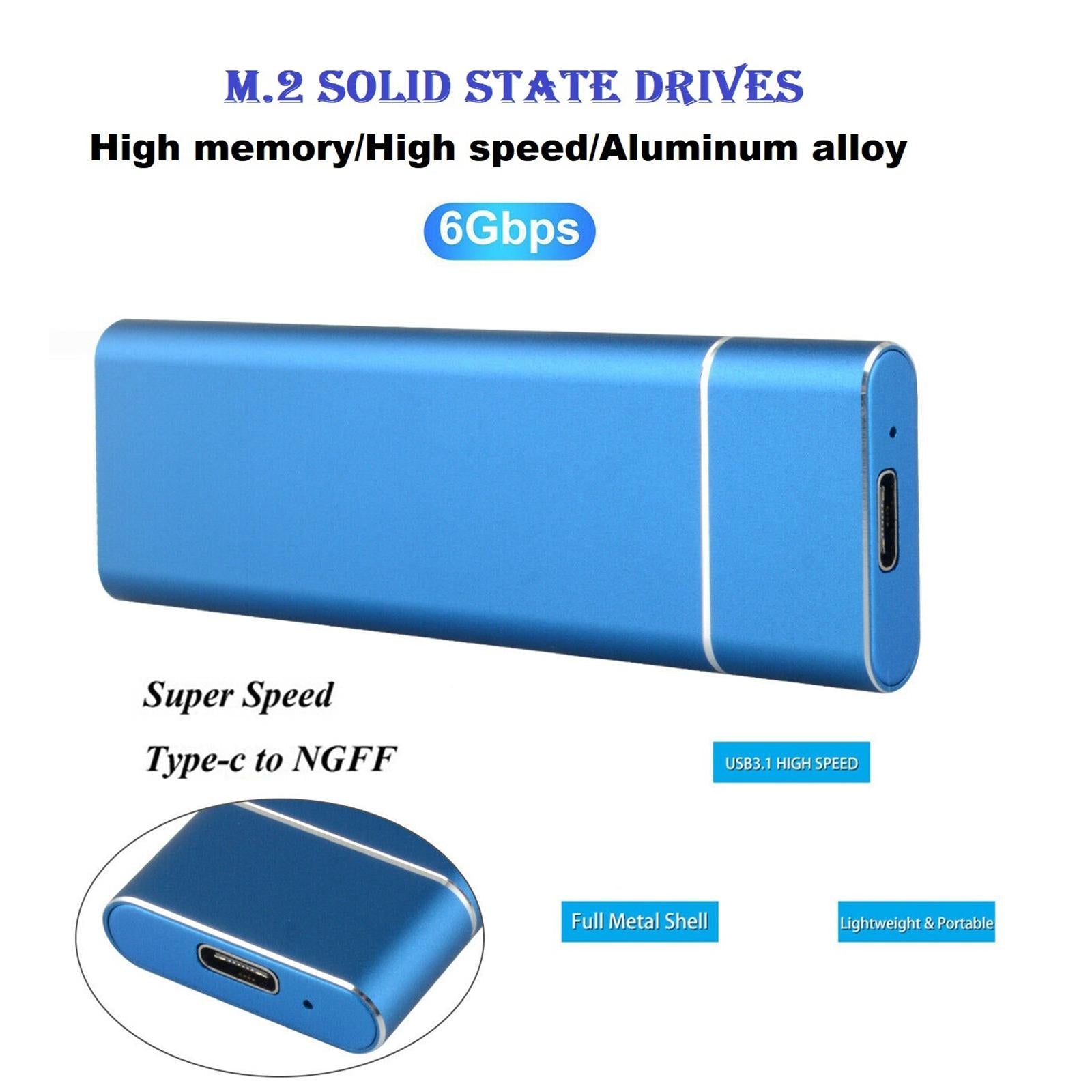 Type-C 1TB M.2 NGFF SSD Portable External Solid State Drive  blue