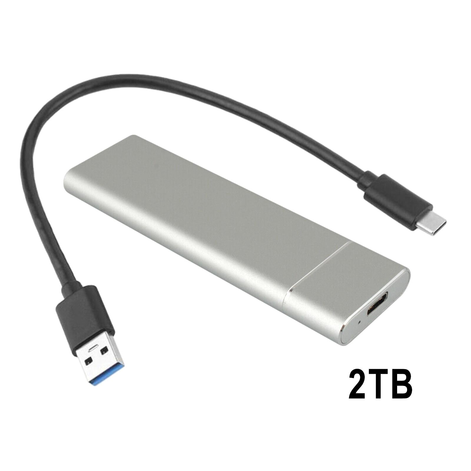 USB-C 2TB M.2 NGFF SSD USB 3.1 Gen 1 6Gbps External Solid State Drive silver