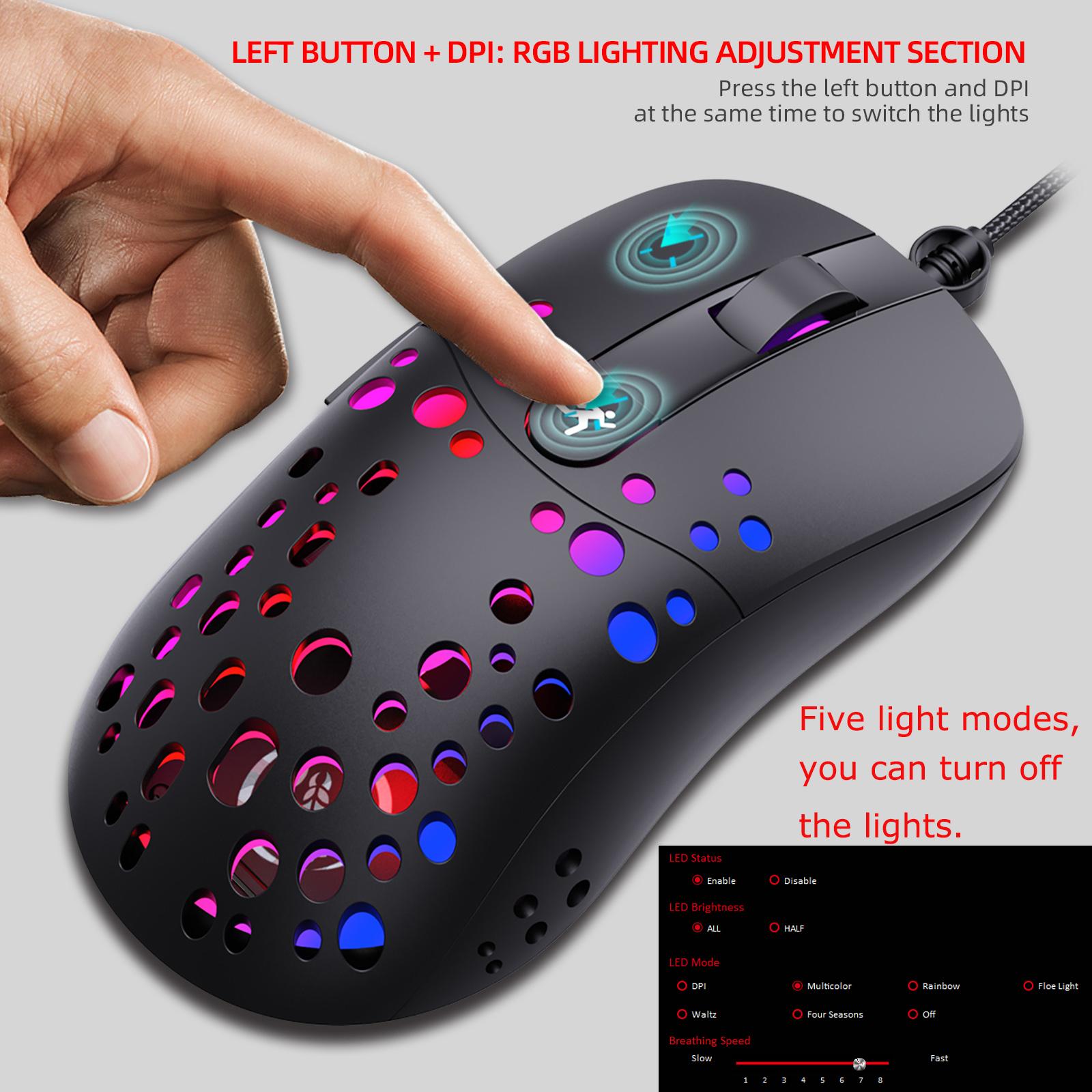 RGB Gaming Mouse Wired Hollow-Out Design High Precision Breathable 6-button