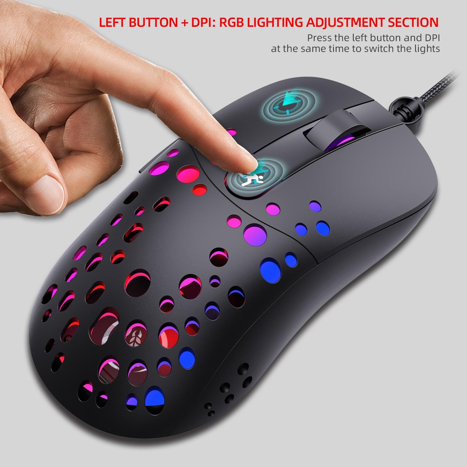 RGB Gaming Mouse Wired Hollow-Out Design High Precision Breathable 6-button