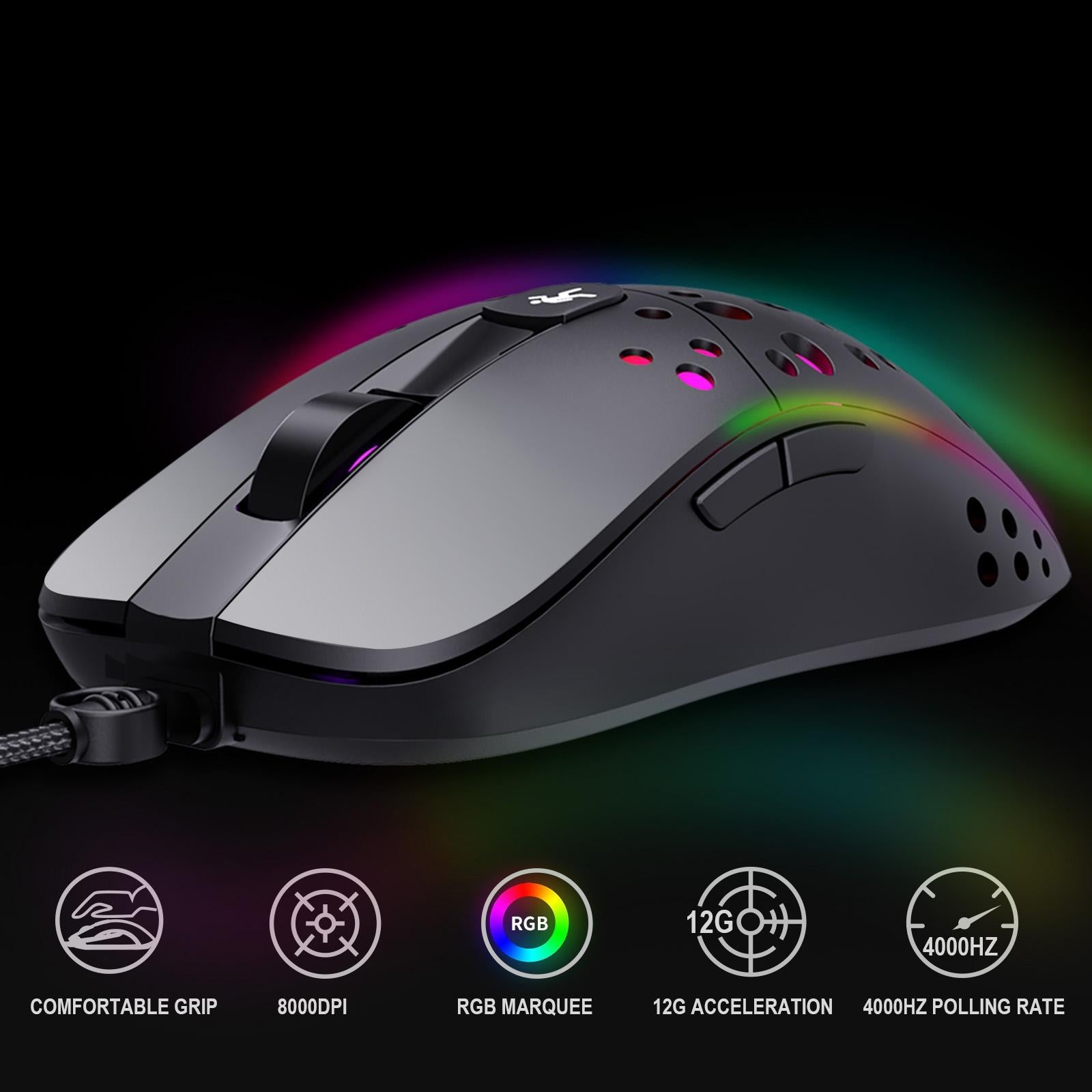 RGB Gaming Mouse Wired Hollow-Out Design High Precision Breathable 6-button