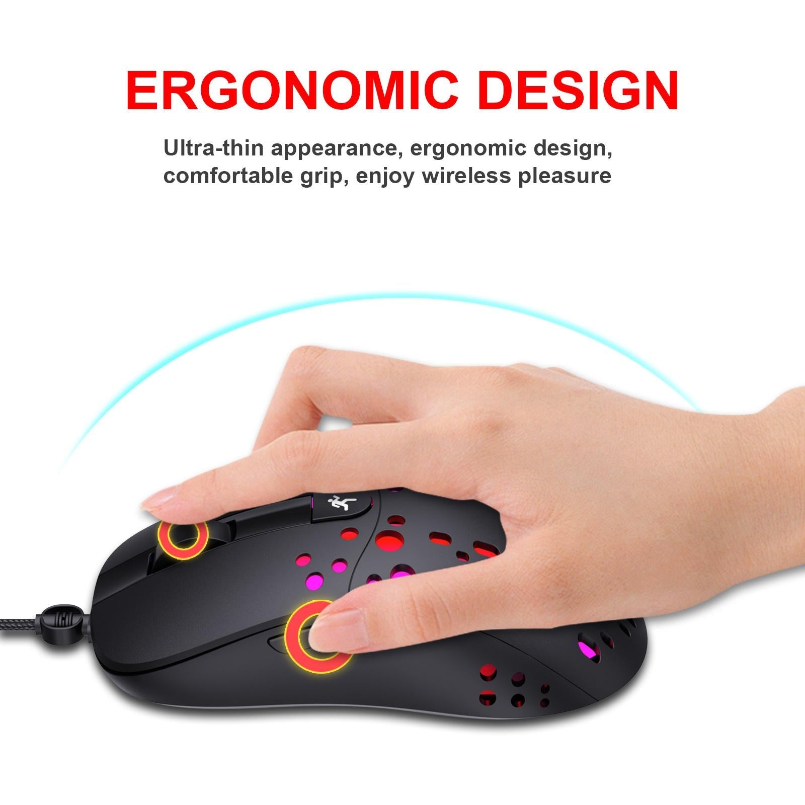 RGB Gaming Mouse Wired Hollow-Out Design High Precision Breathable 6-button