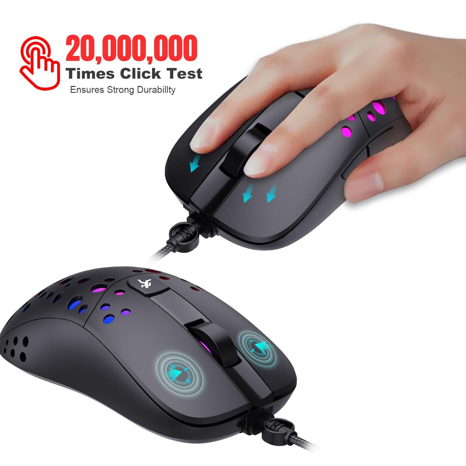 RGB Gaming Mouse Wired Hollow-Out Design High Precision Breathable 6-button