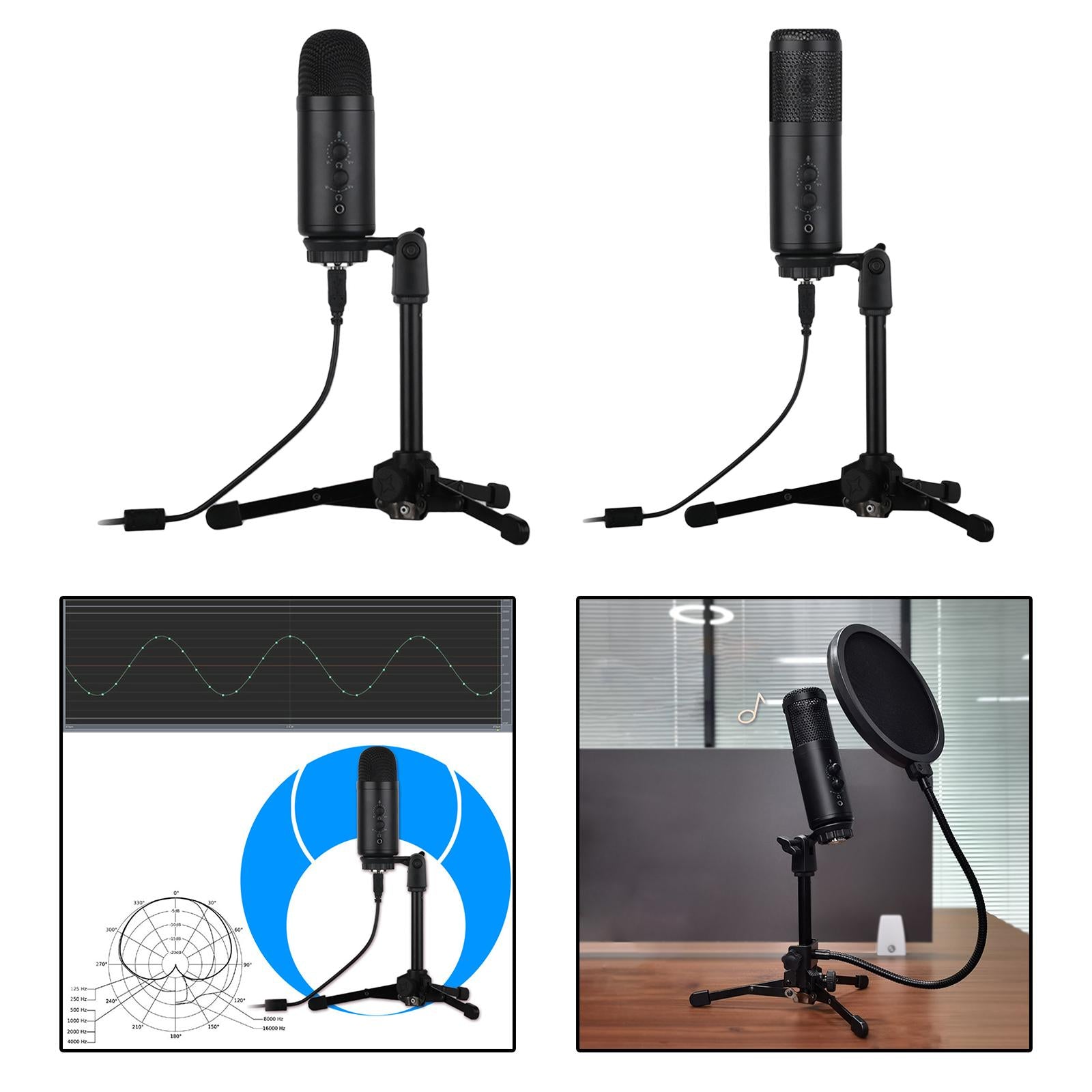 USB Condenser Microphone wTripod Stand For Game Chat Recording Computer A9-A