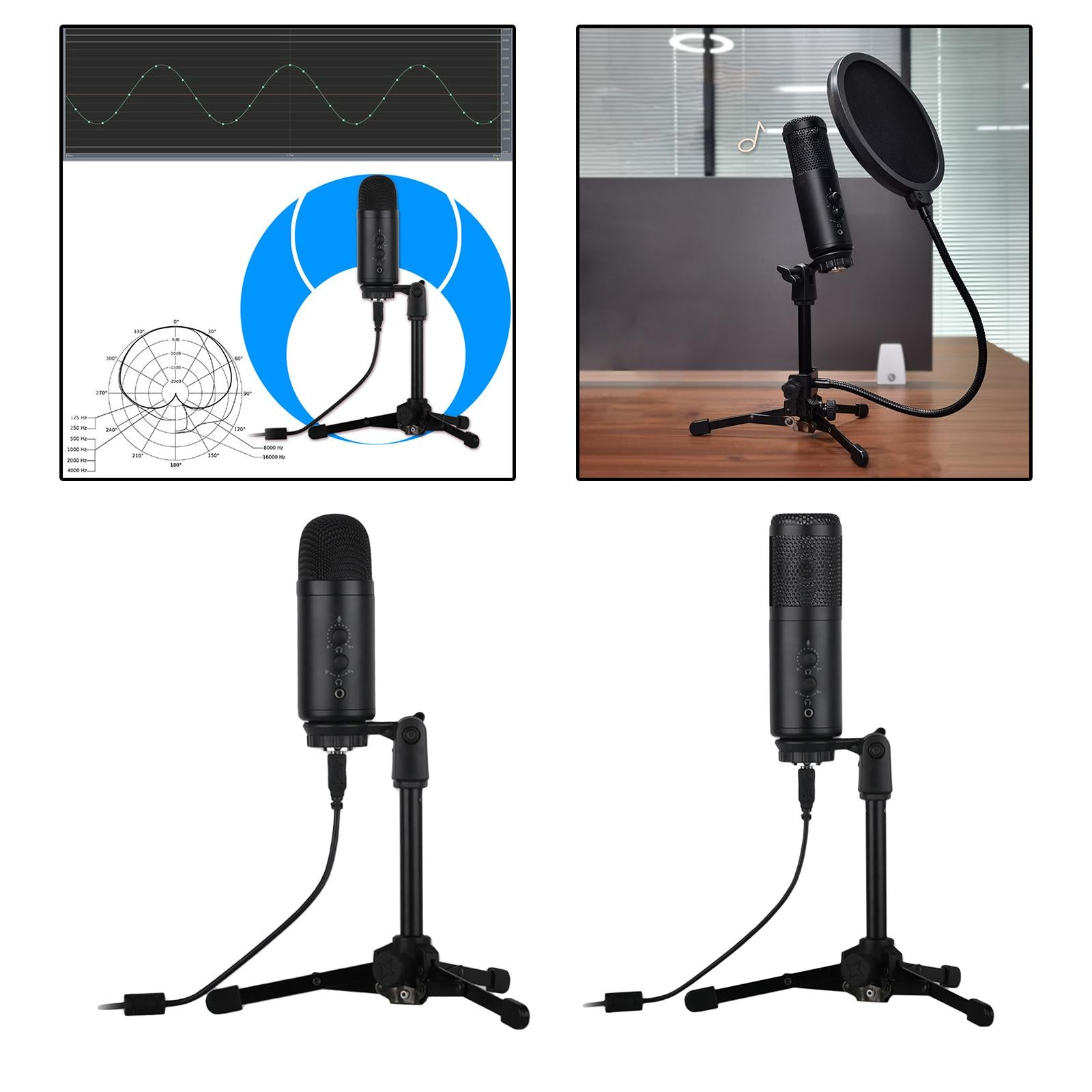 USB Condenser Microphone wTripod Stand For Game Chat Recording Computer A9-A