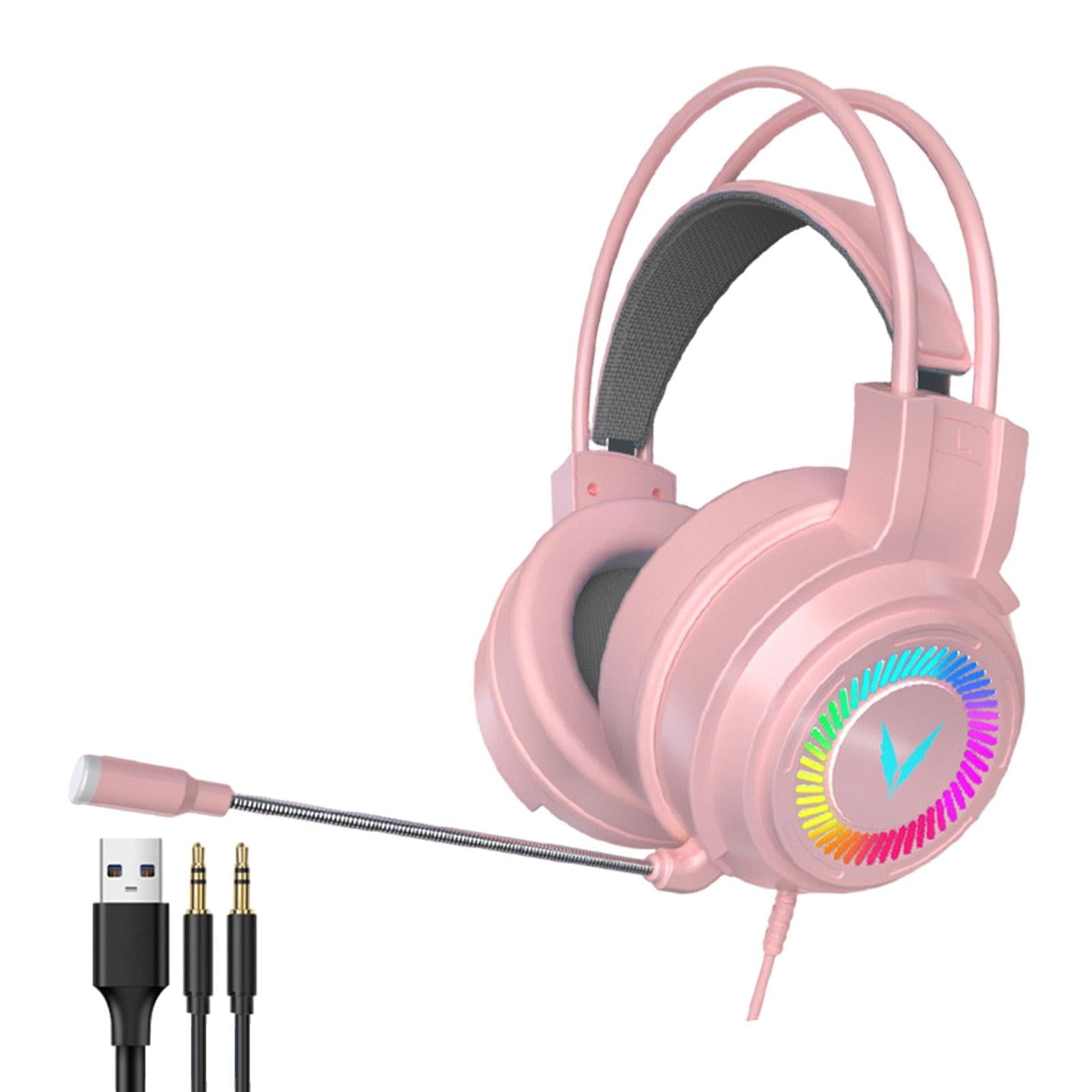 Wired Stereo Bass Surround Gaming Headset Headphone for PC Pink