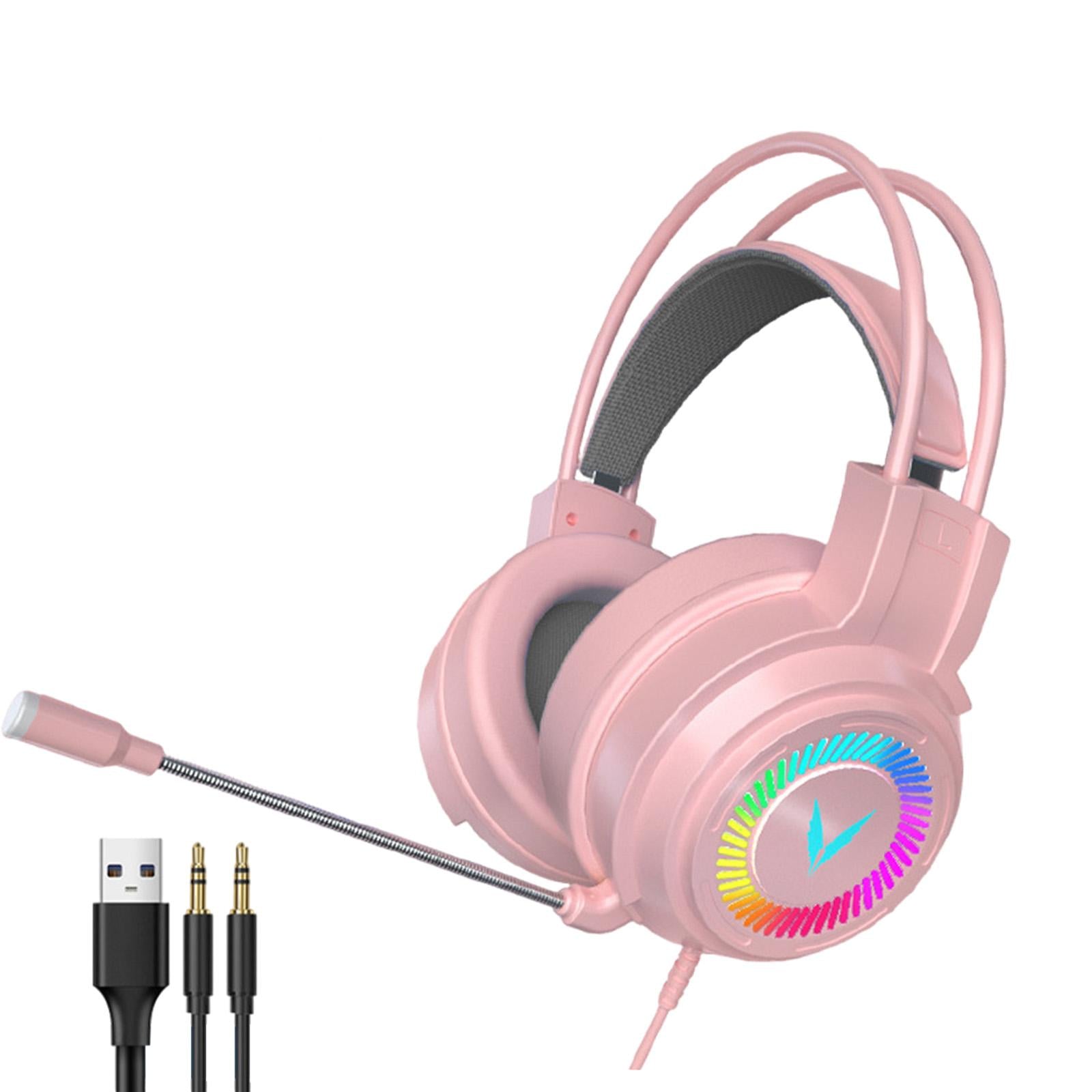 Wired Stereo Bass Surround Gaming Headset Headphone for PC Pink