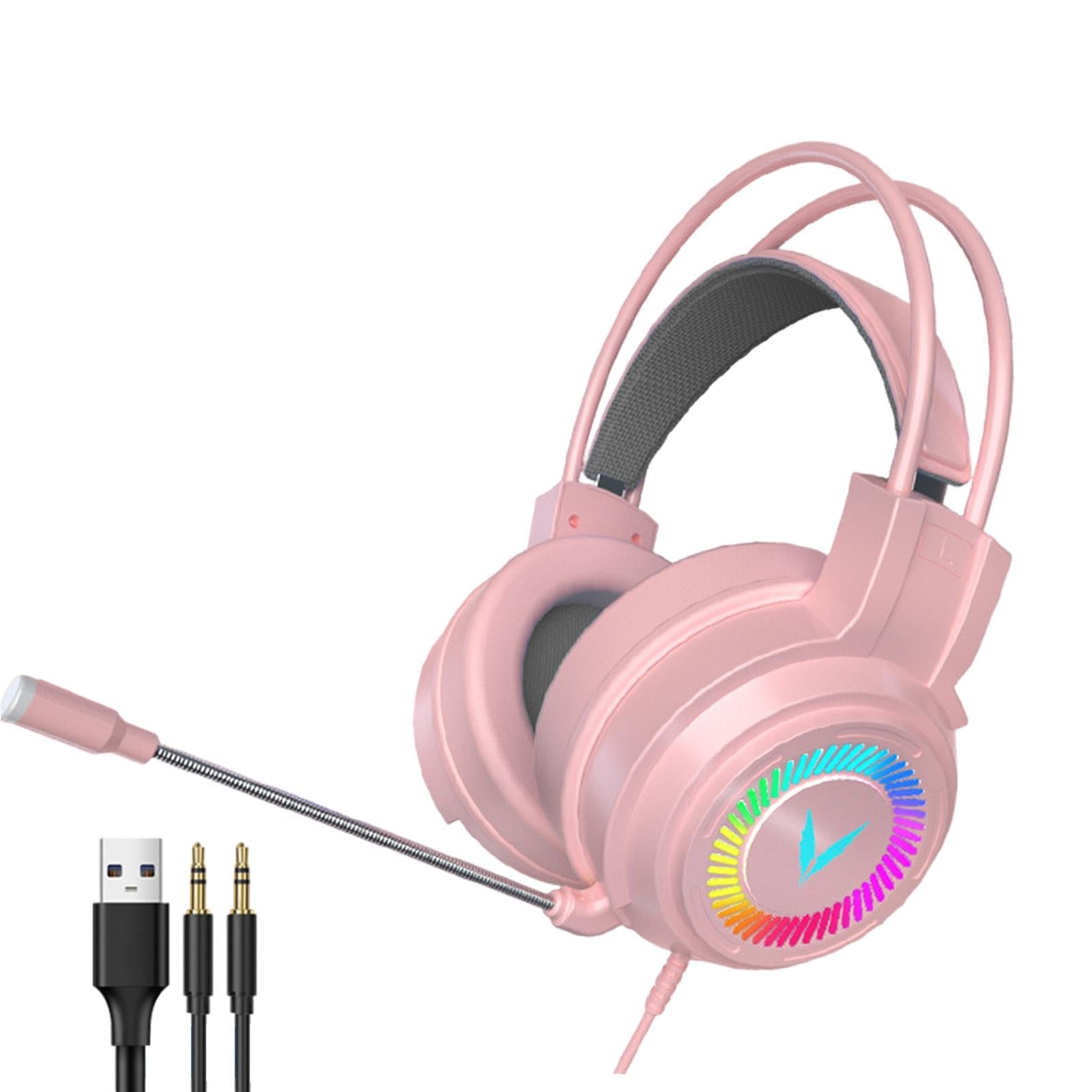 Wired Stereo Bass Surround Gaming Headset Headphone for PC Pink