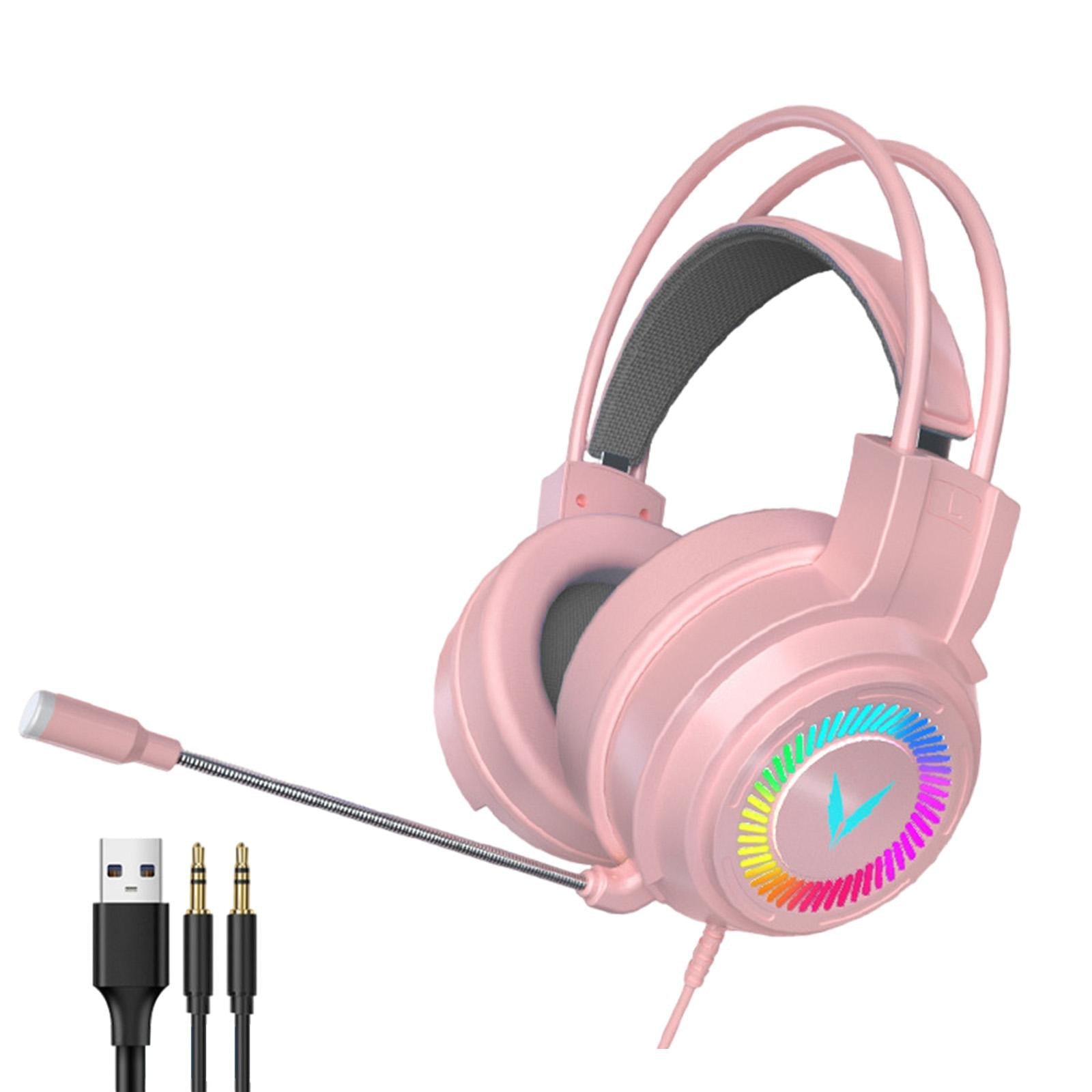 Wired Stereo Bass Surround Gaming Headset Headphone for PC Pink