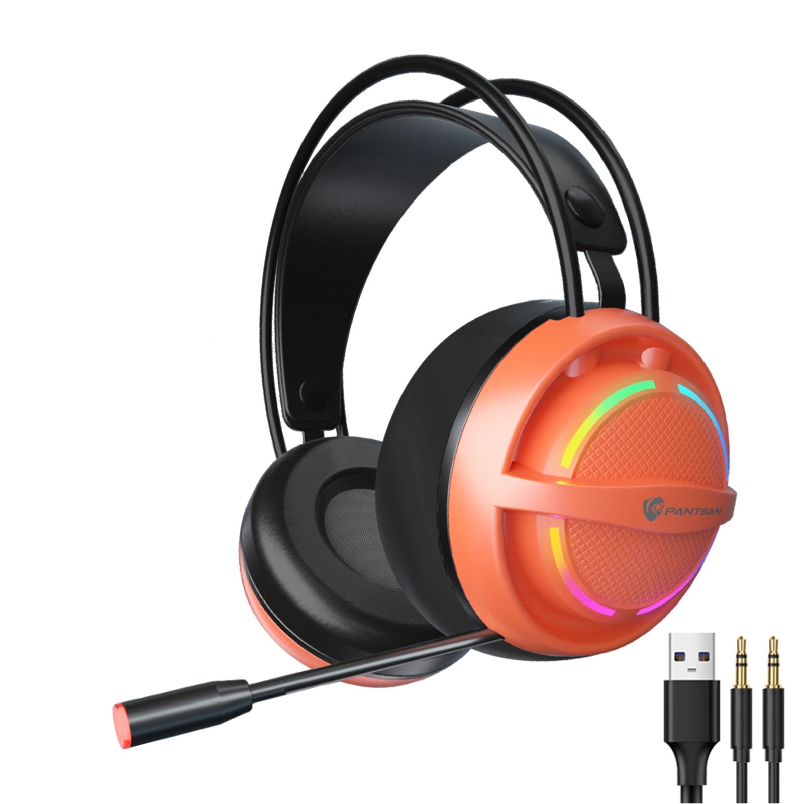 Wired USB Gaming Headset LED Light Lightweight for Gaming Orange 3.5mm