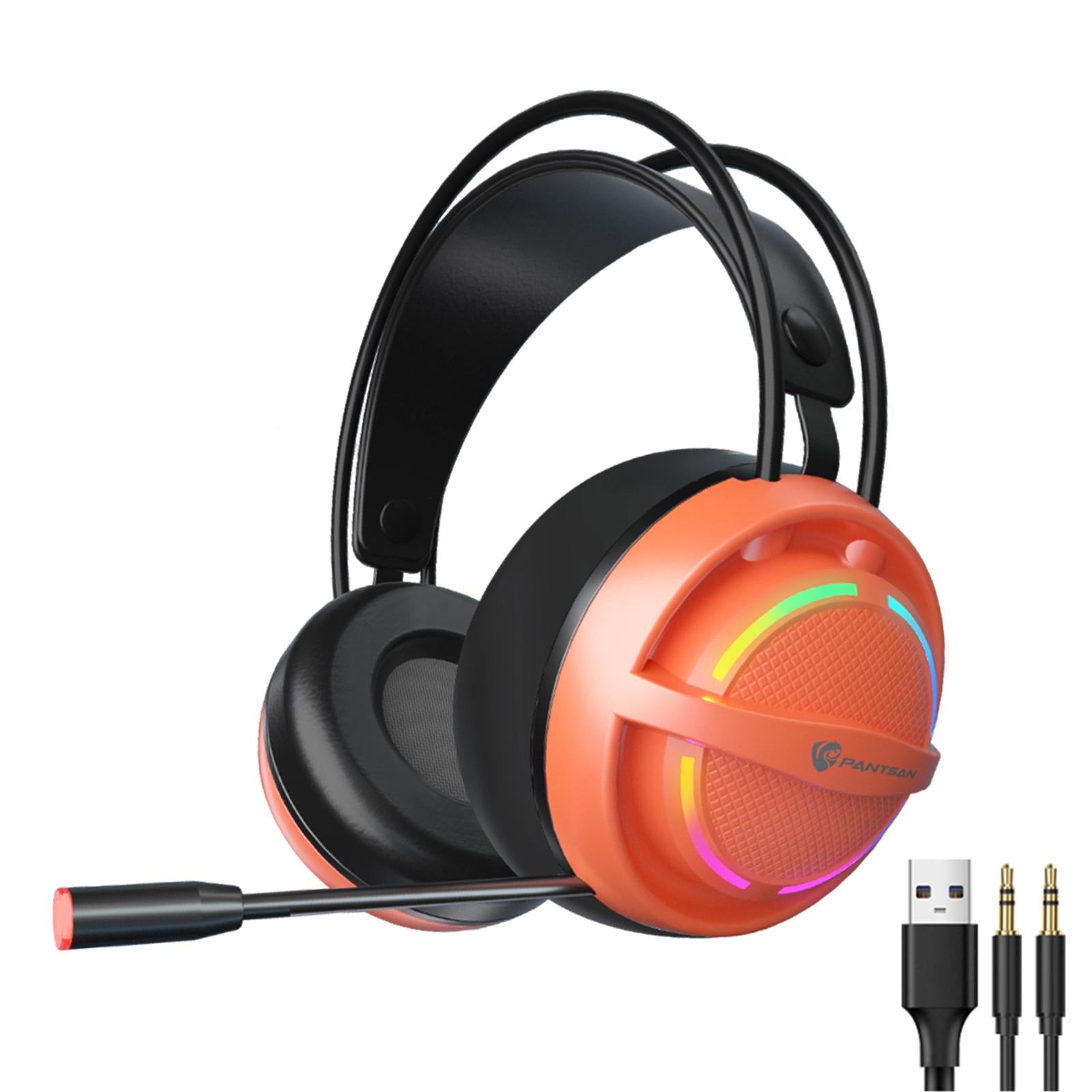 Wired USB Gaming Headset LED Light Lightweight for Gaming Orange 3.5mm