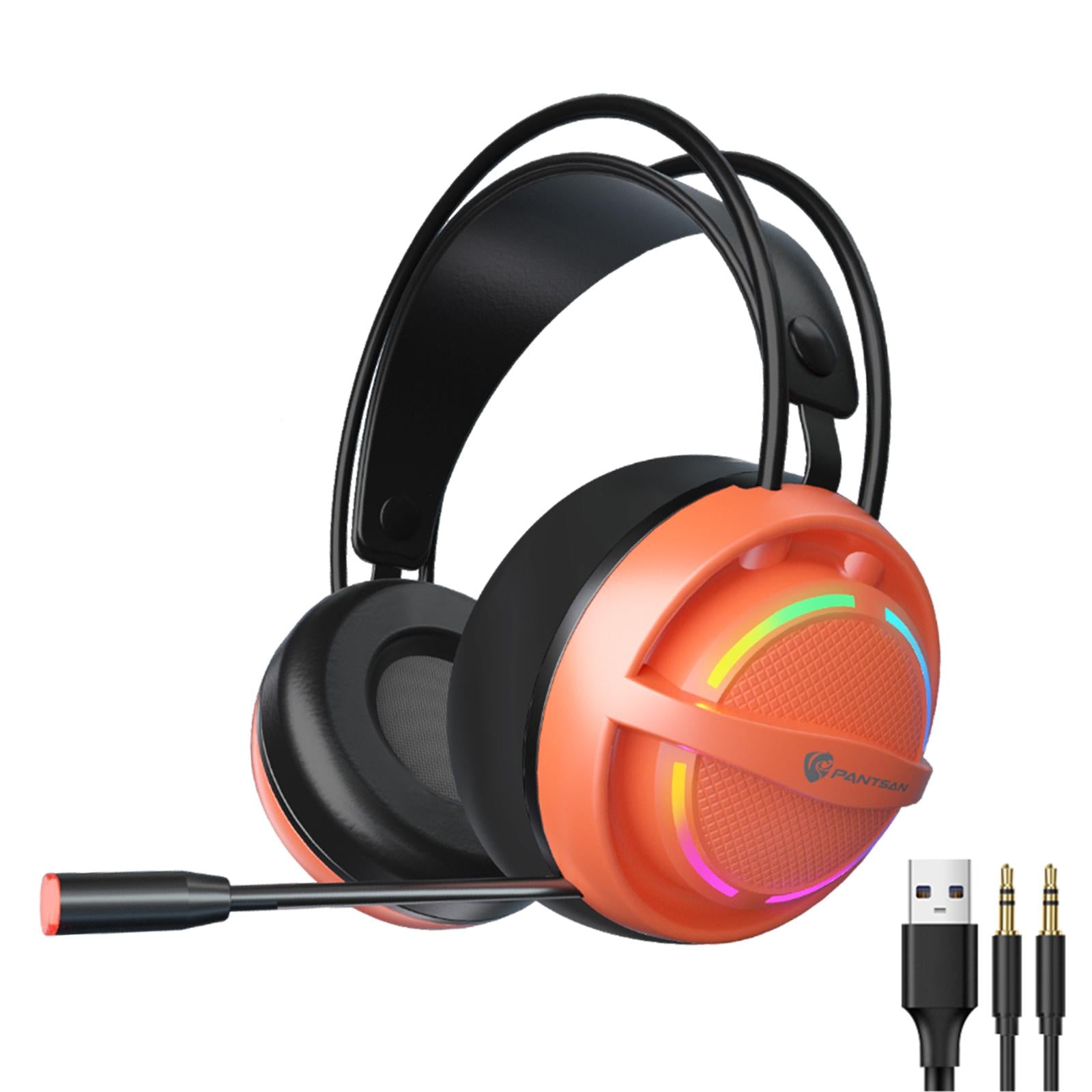 Wired USB Gaming Headset LED Light Lightweight for Gaming Orange 3.5mm