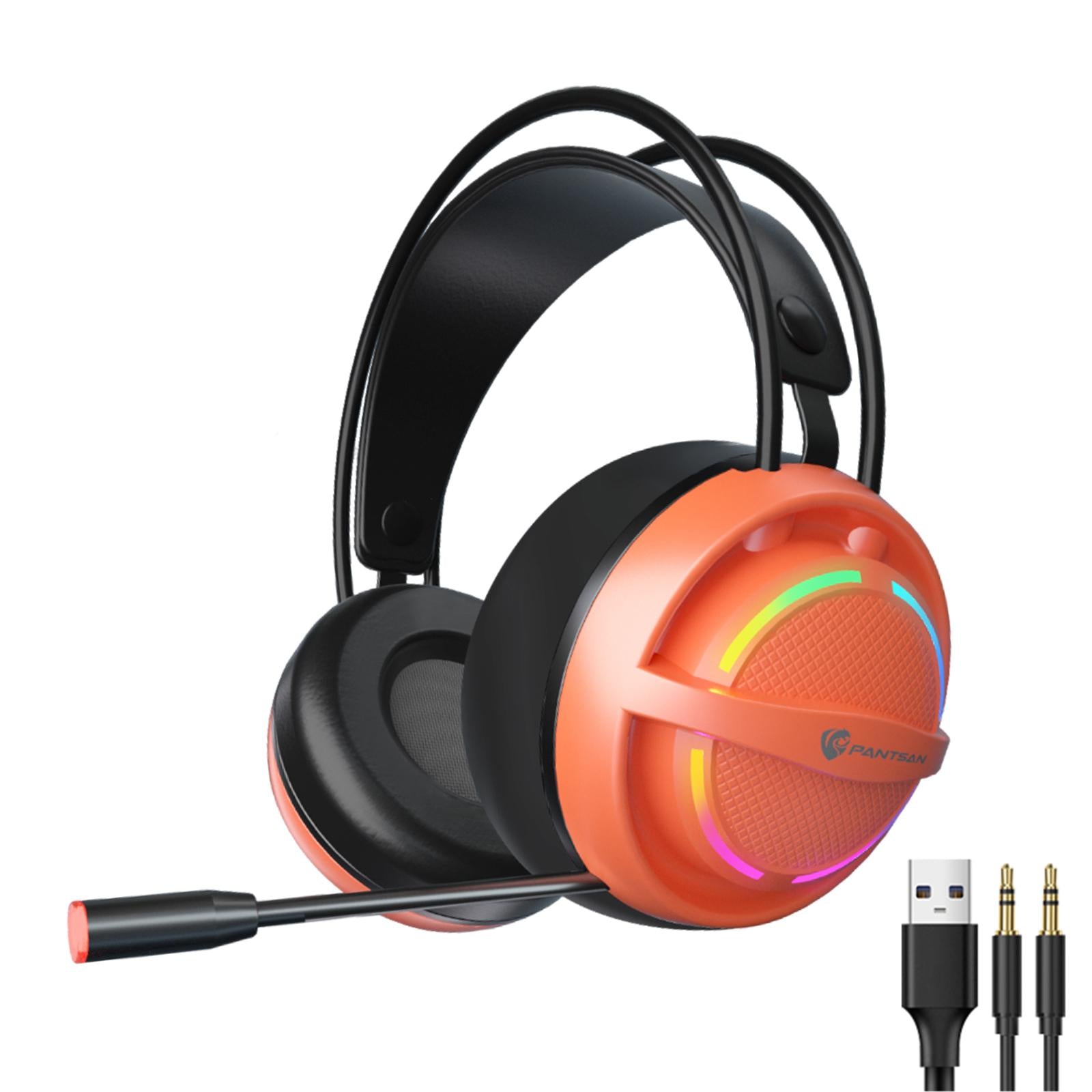 Wired USB Gaming Headset LED Light Lightweight for Gaming Orange 3.5mm