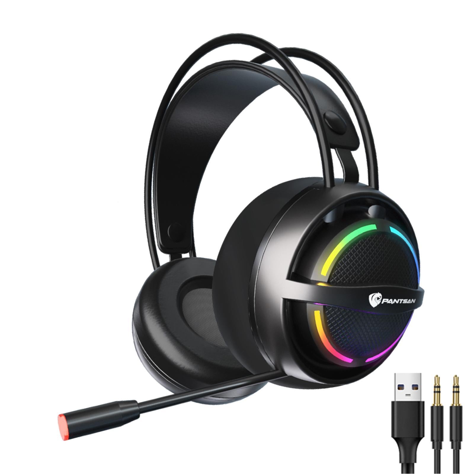 Wired USB Gaming Headset LED Light Lightweight for Gaming Black 7.1 USB