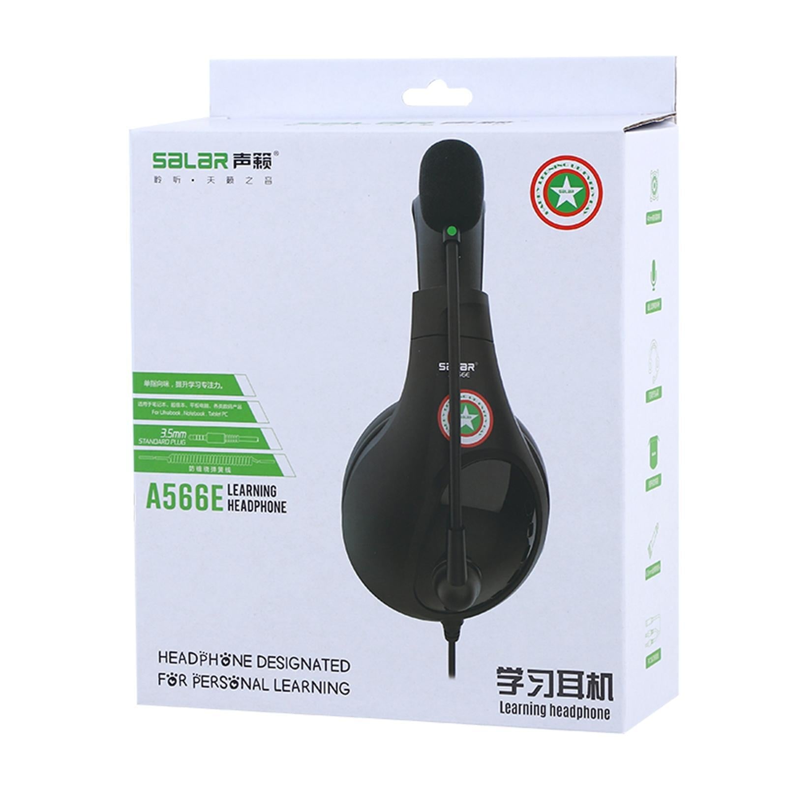 Student Headphones with Micophone Adjustable Comfortable Headset for School A566H Black USB