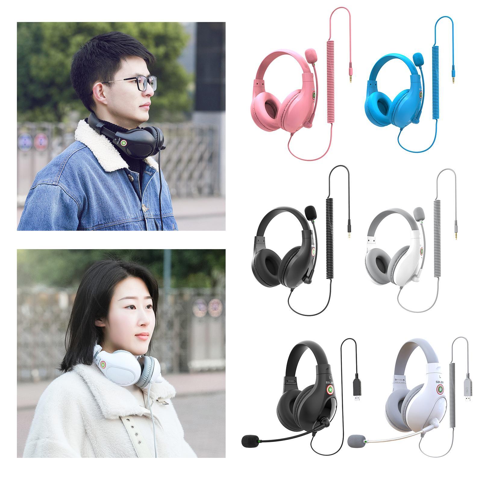 Student Headphones with Micophone Adjustable Comfortable Headset for School A566H Black USB