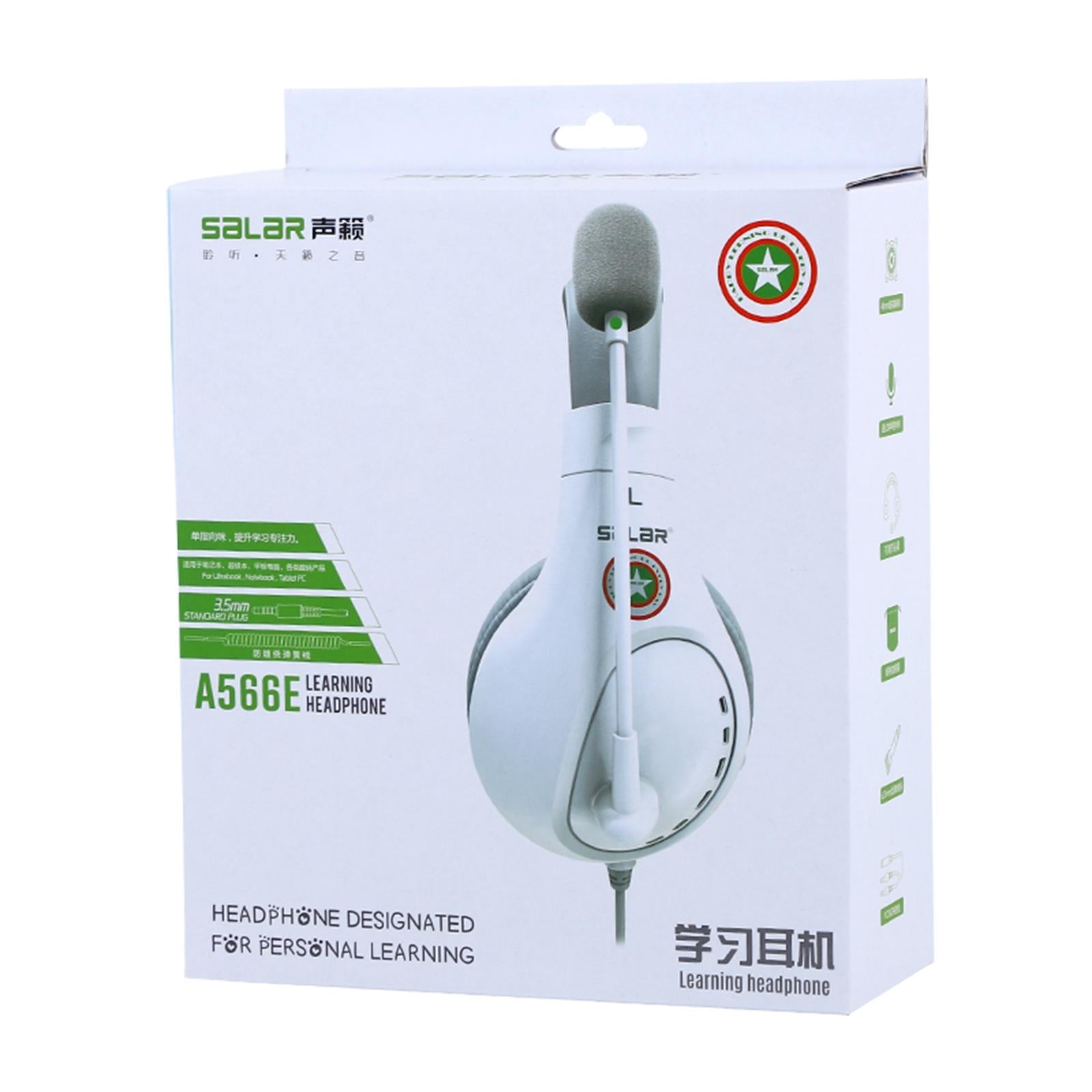 Student Headphones with Micophone Adjustable Comfortable Headset for School A566H White USB