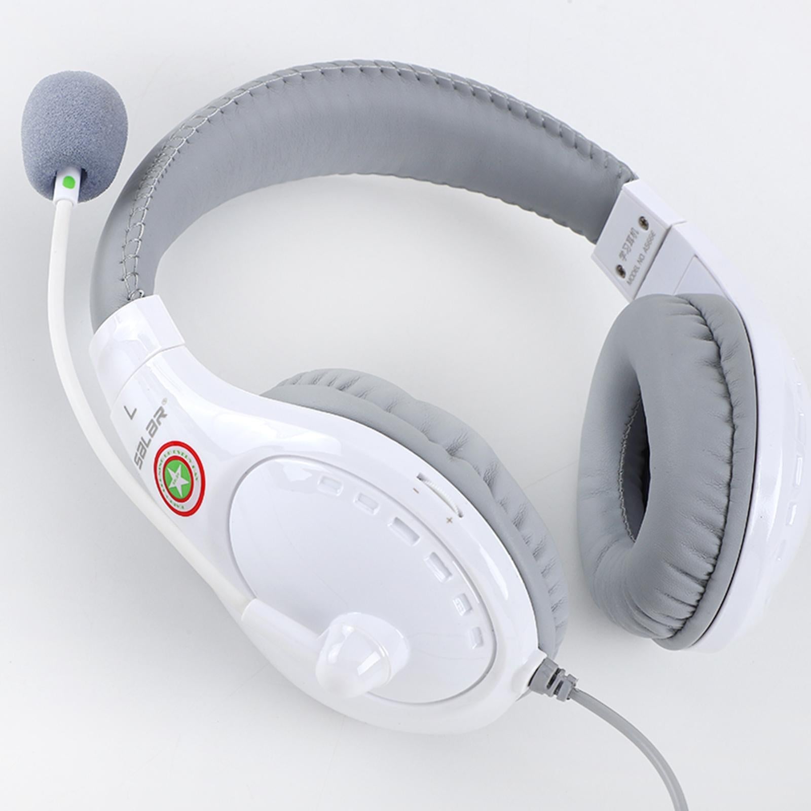 Student Headphones with Micophone Adjustable Comfortable Headset for School A566H White USB