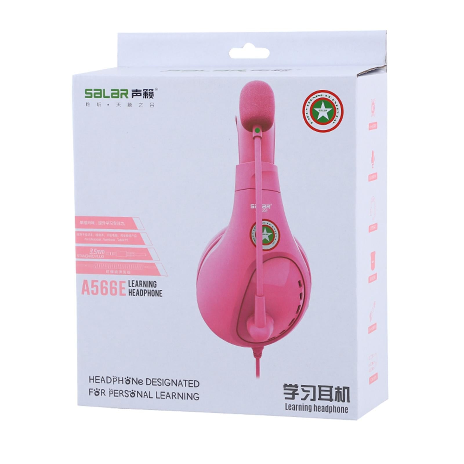 Student Headphones with Micophone Adjustable Comfortable Headset for School A566E Pink