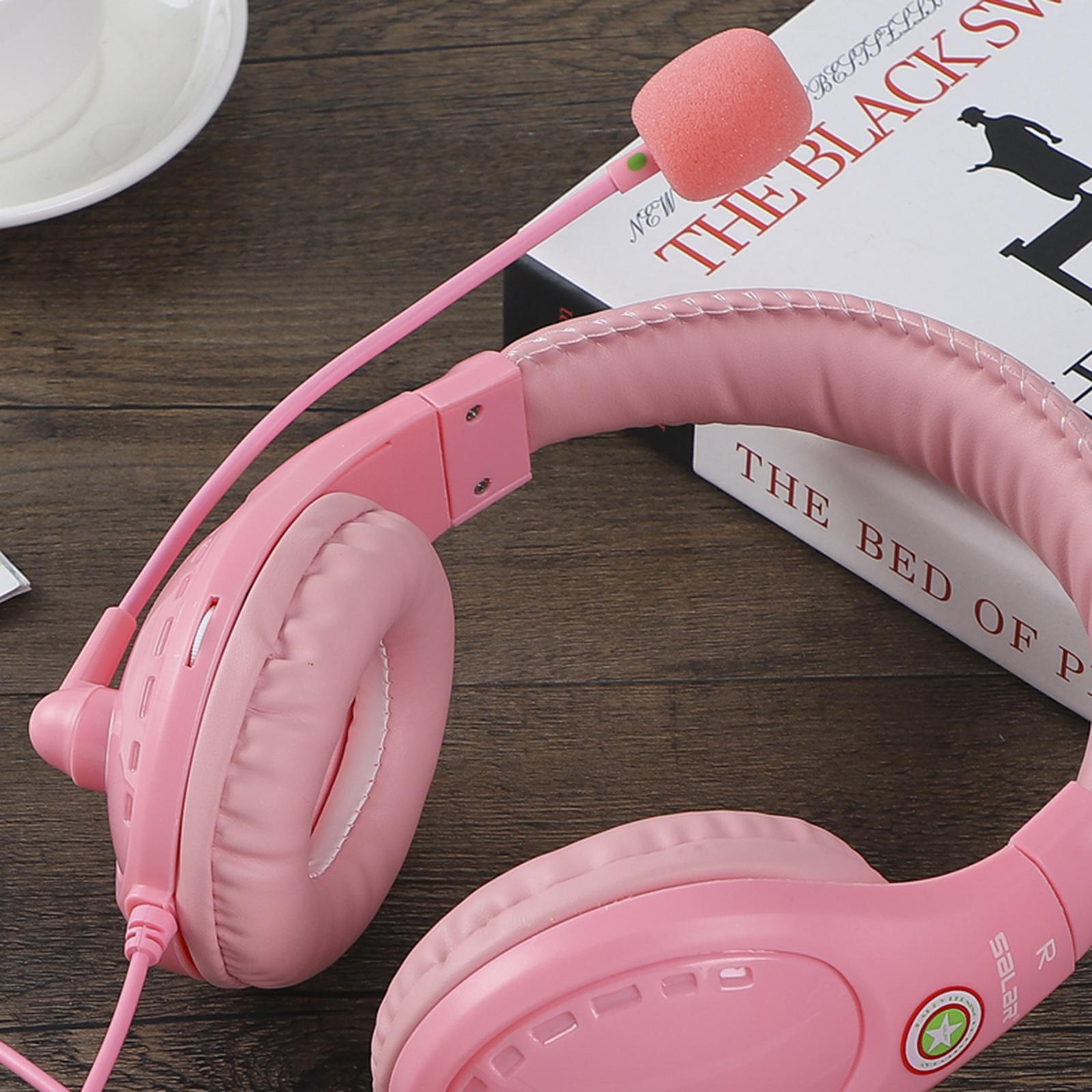 Student Headphones with Micophone Adjustable Comfortable Headset for School A566E Pink