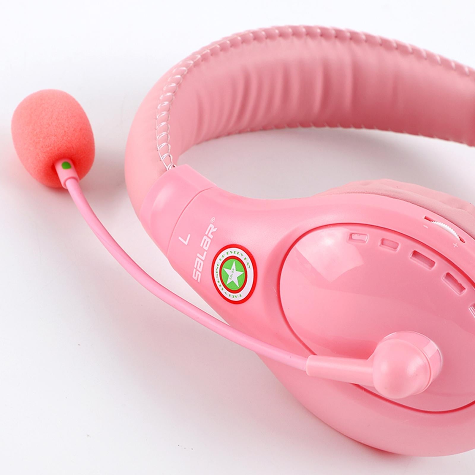 Student Headphones with Micophone Adjustable Comfortable Headset for School A566E Pink