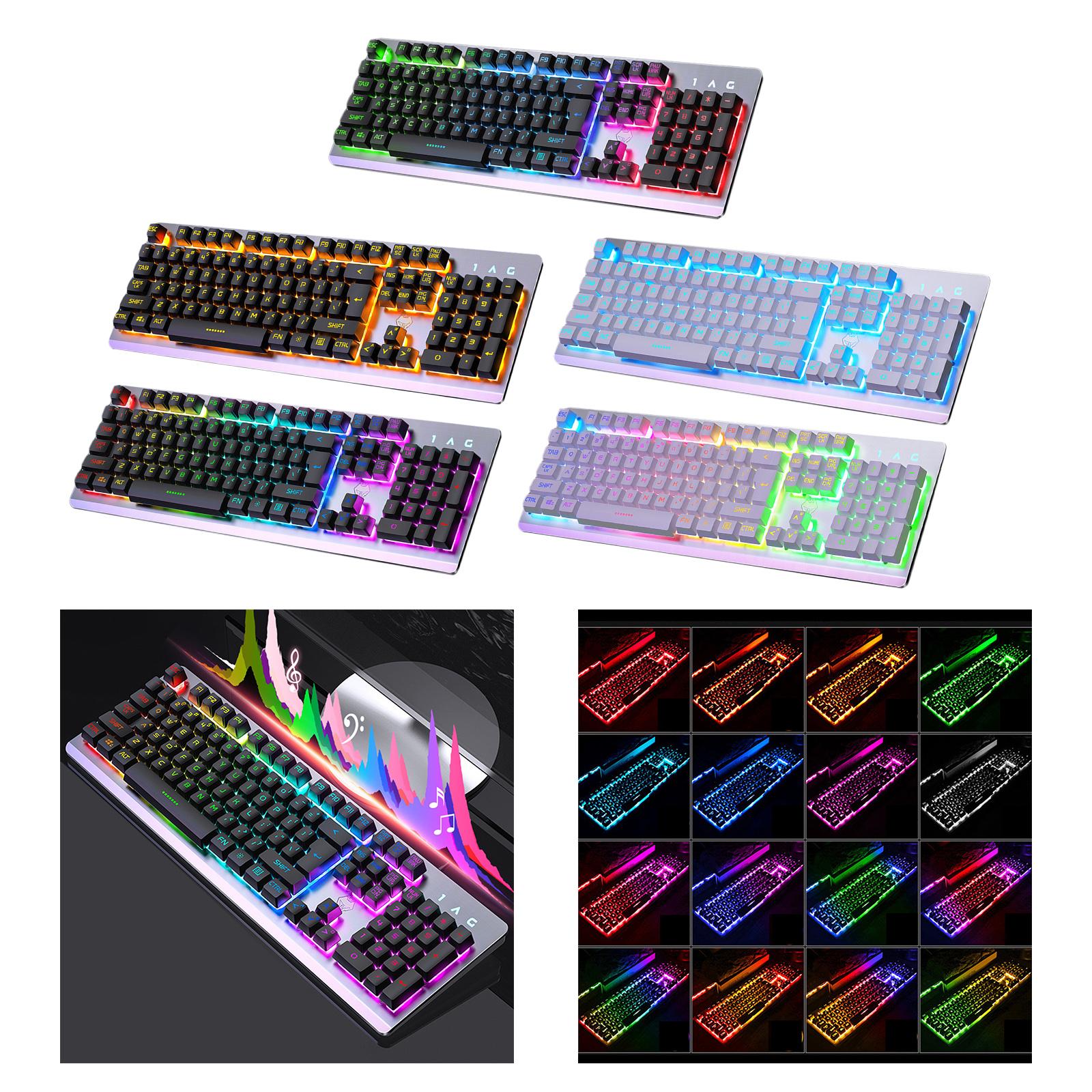 USB Wired Gaming Keyboard Universal 104 Keys Black Mix Light