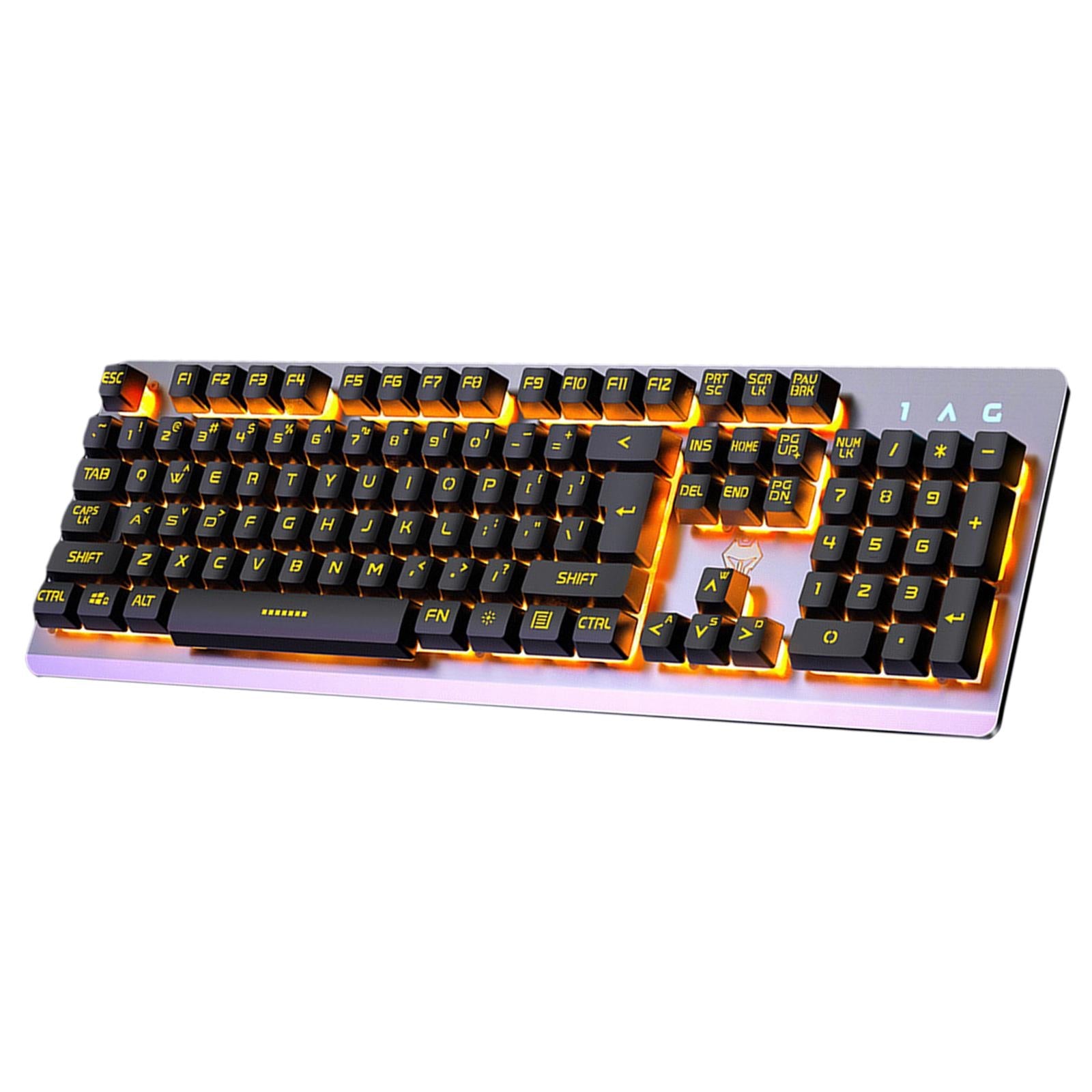 USB Wired Gaming Keyboard Universal 104 Keys Black Yellow Light