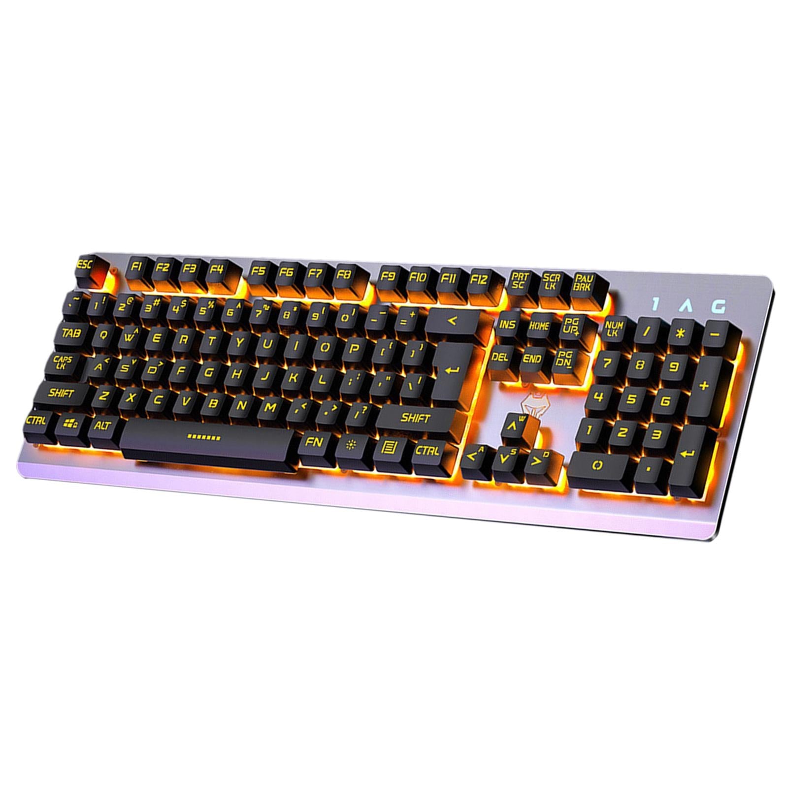 USB Wired Gaming Keyboard Universal 104 Keys Black Yellow Light