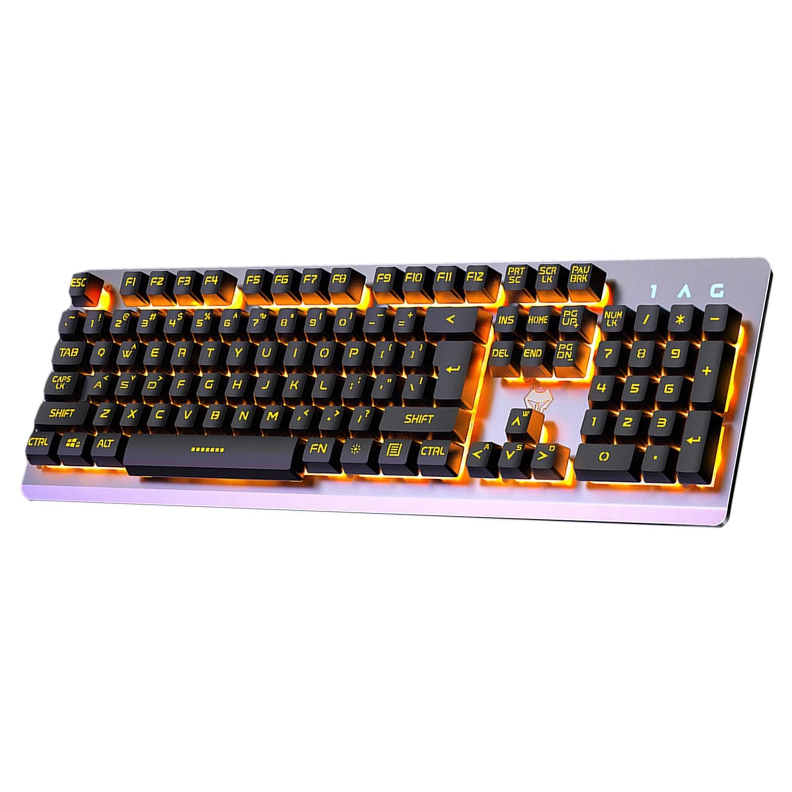 USB Wired Gaming Keyboard Universal 104 Keys Black Yellow Light