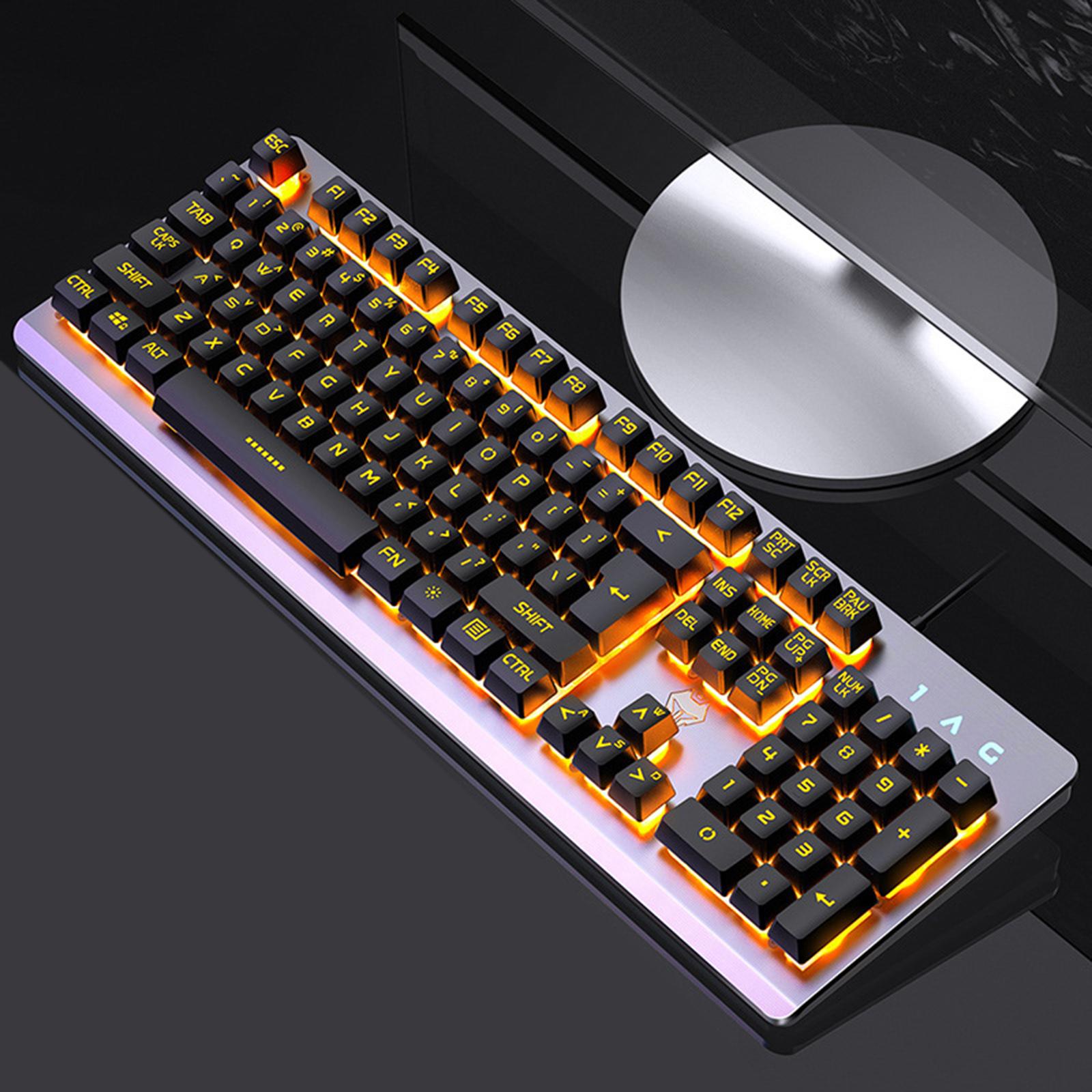 USB Wired Gaming Keyboard Universal 104 Keys Black Yellow Light