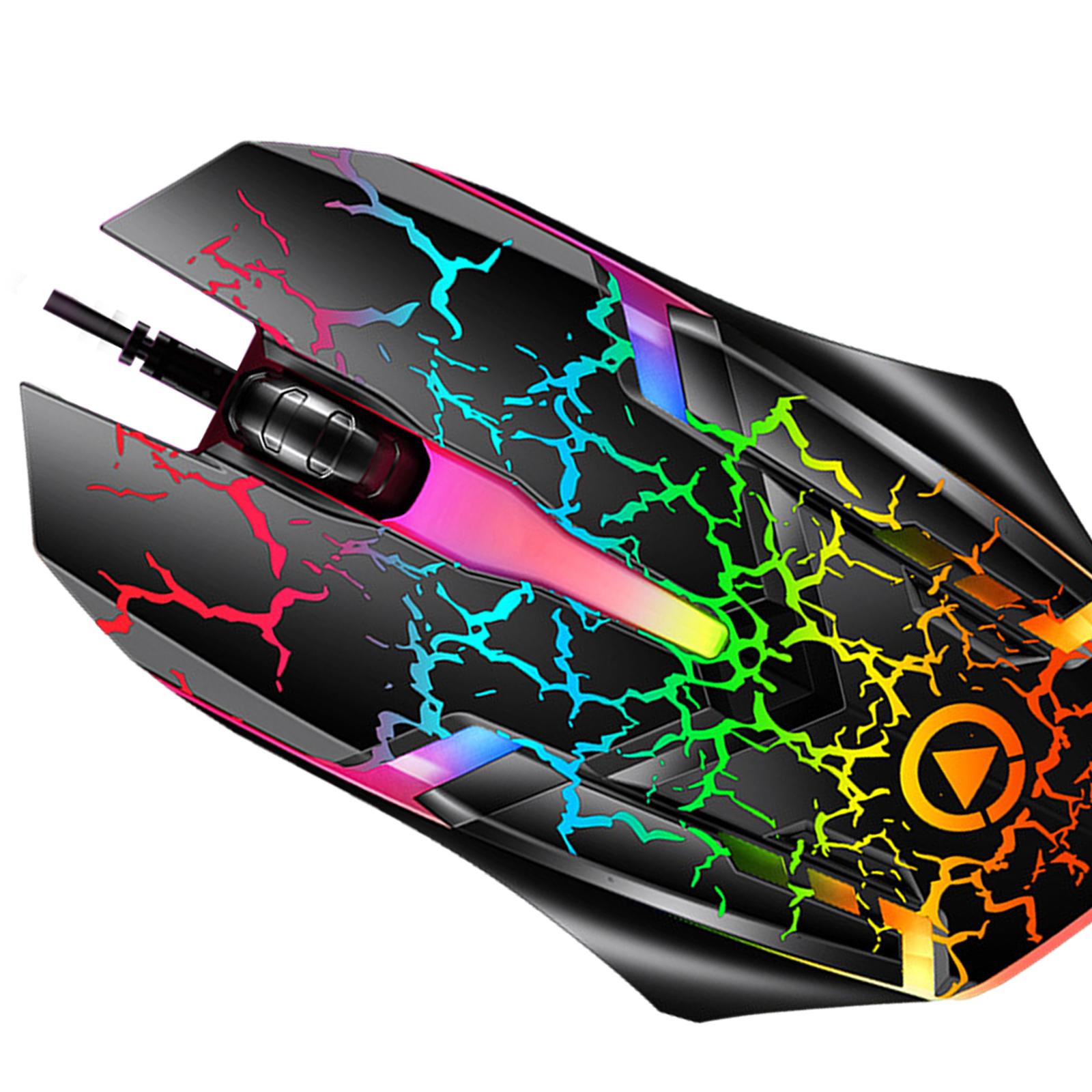 Wired Gaming Mouse Optical Sensor 7 Colors Lights for Laptop  Crack Pattern