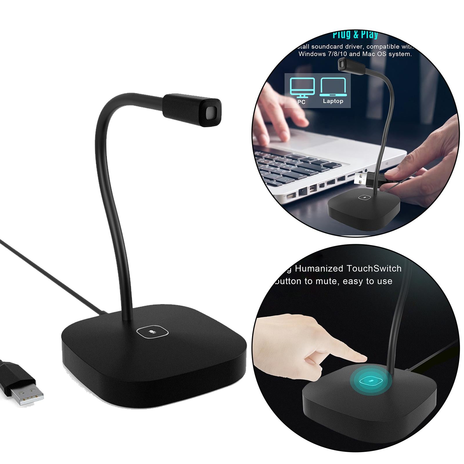 USB Desktop Computer Microphone Plug & Play for Gaming Dictation Black