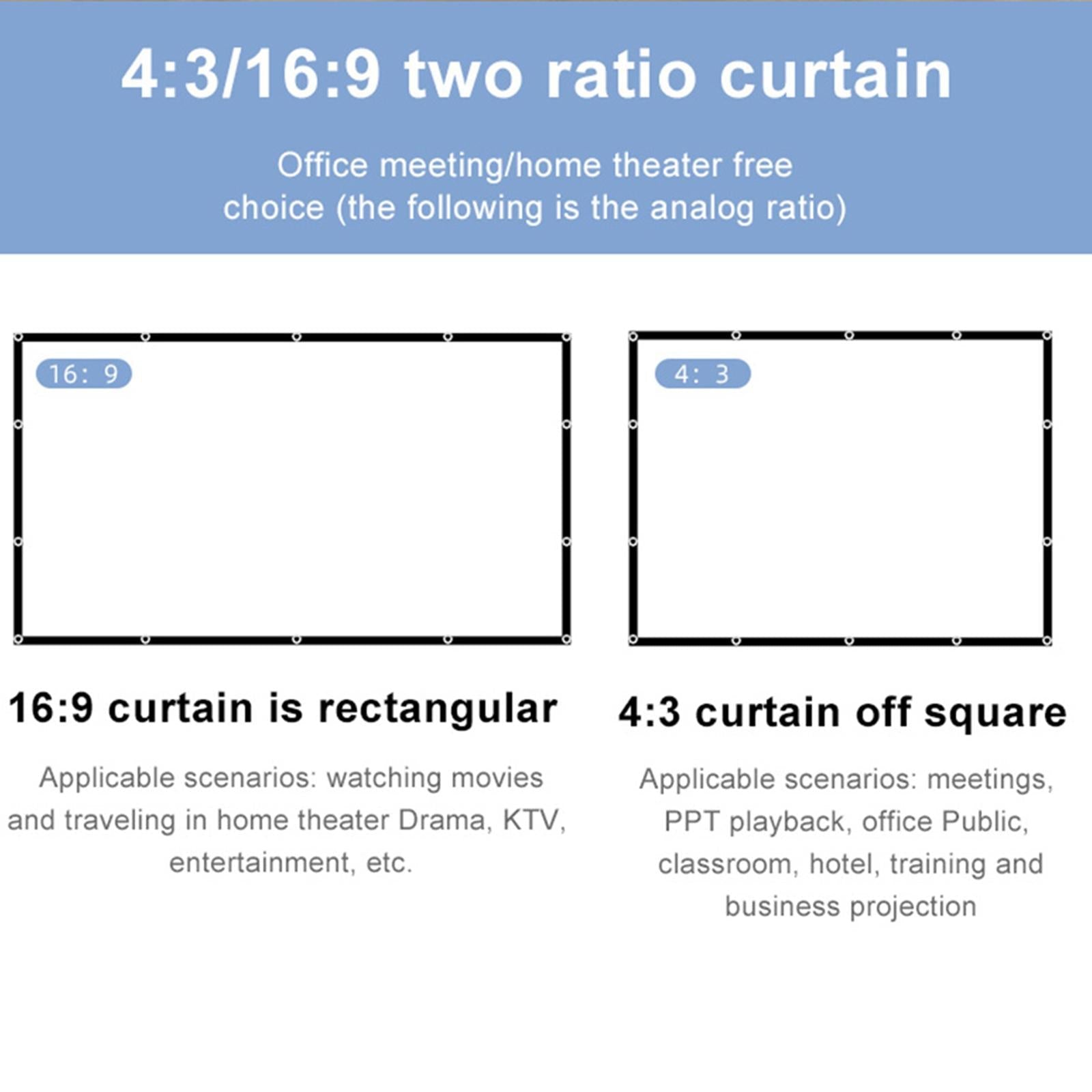 Projector Screen Movie Display Screen 16:9 HD Foldable for Party 60 inch