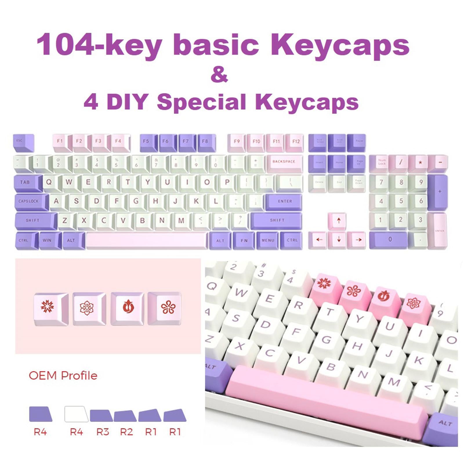 108 Key Mechanical Keyboard Keycaps Pink & Purple Dustproof Waterproof Home