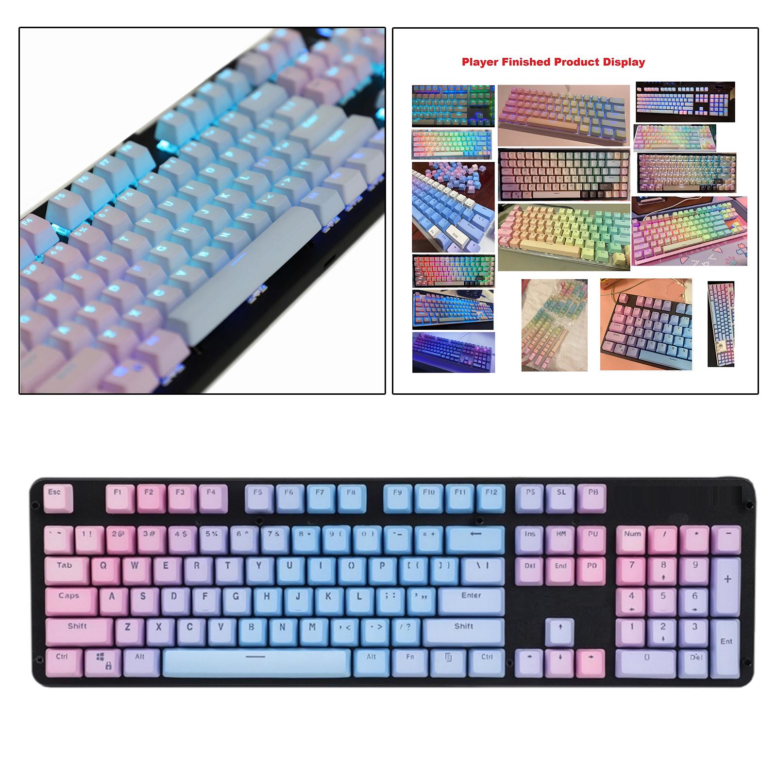 104 Keys Mechanical Switch Keyboard Keycaps PBT Keycaps  Blue Pink Gradient