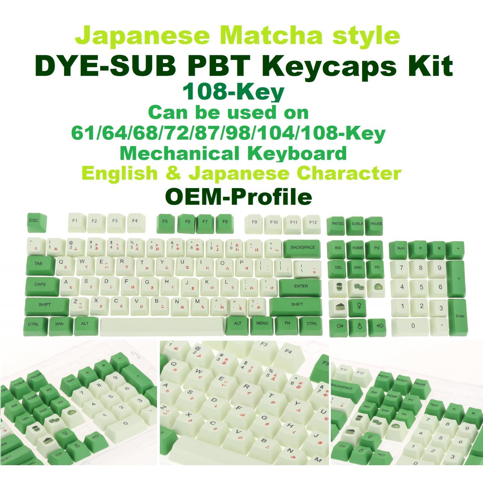 108 Keys PBT Keycaps OEM Profile Suitable for Any Size Mechanical Keyboard Matcha