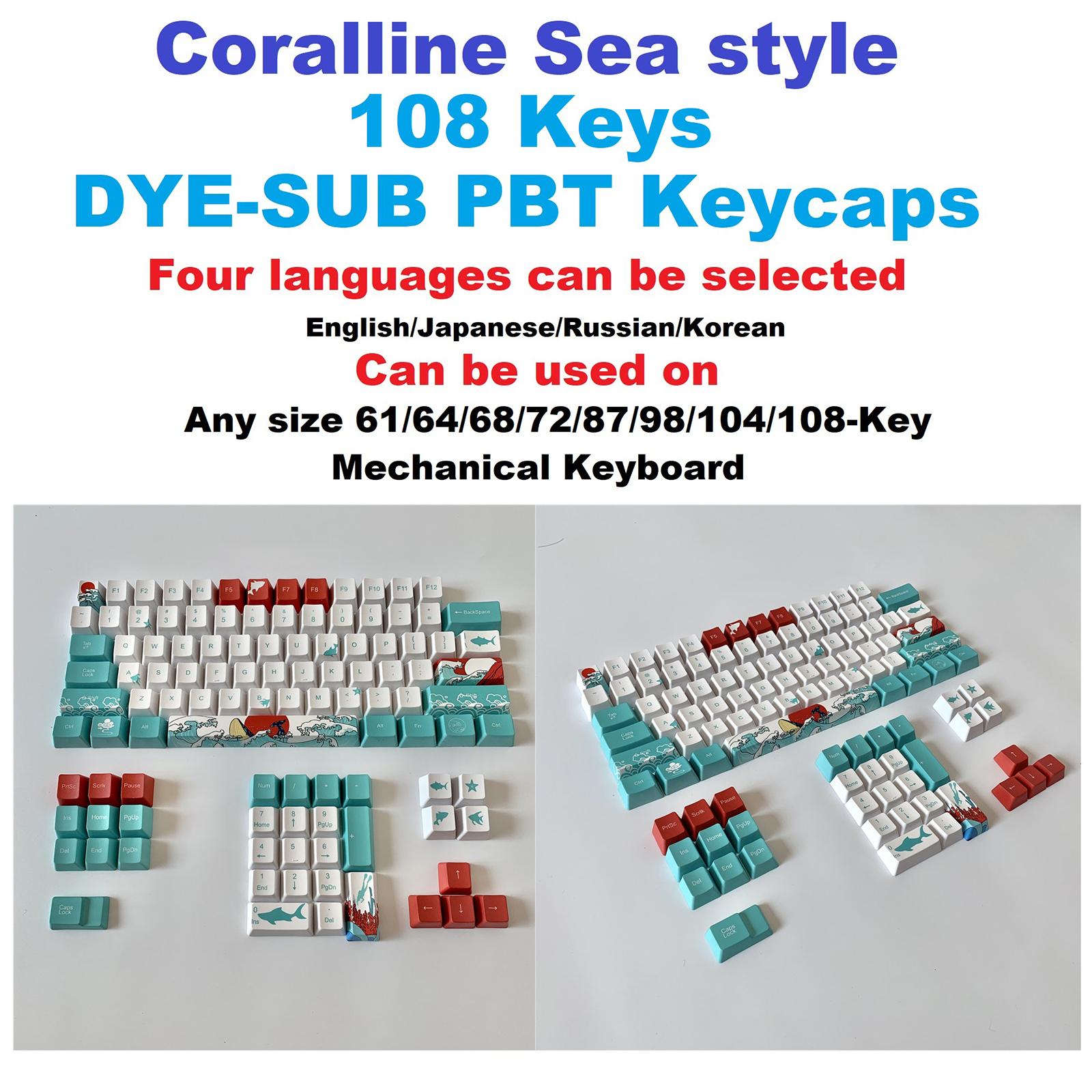 110-Key Coral Sea DYE-SUB PBT Keycaps DIY for Cherry MX Keyboards Korean