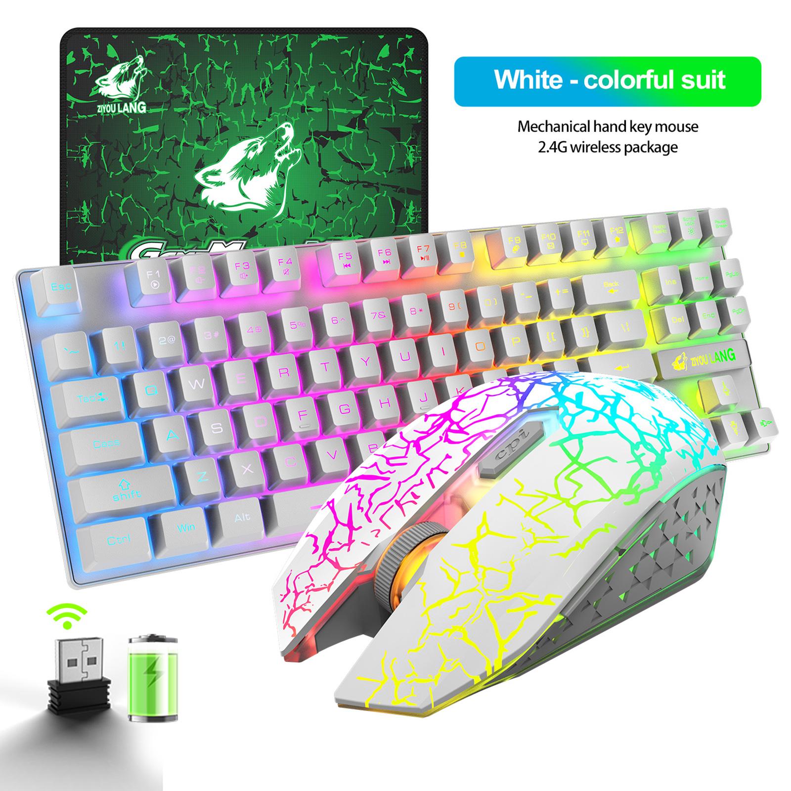 Gaming Wireless RGB Backlit Keyboard and Mouse Combo 2400dpi White