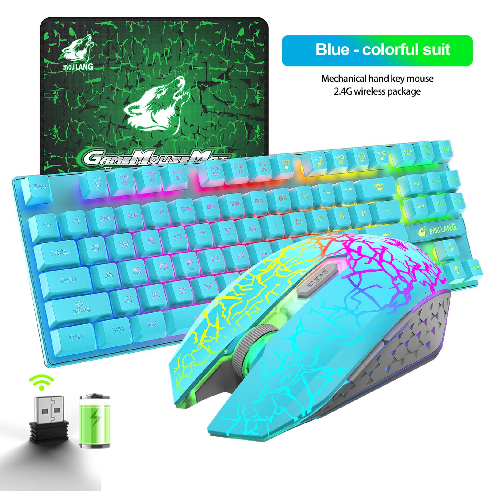 Gaming Wireless RGB Backlit Keyboard and Mouse Combo 2400dpi Blue