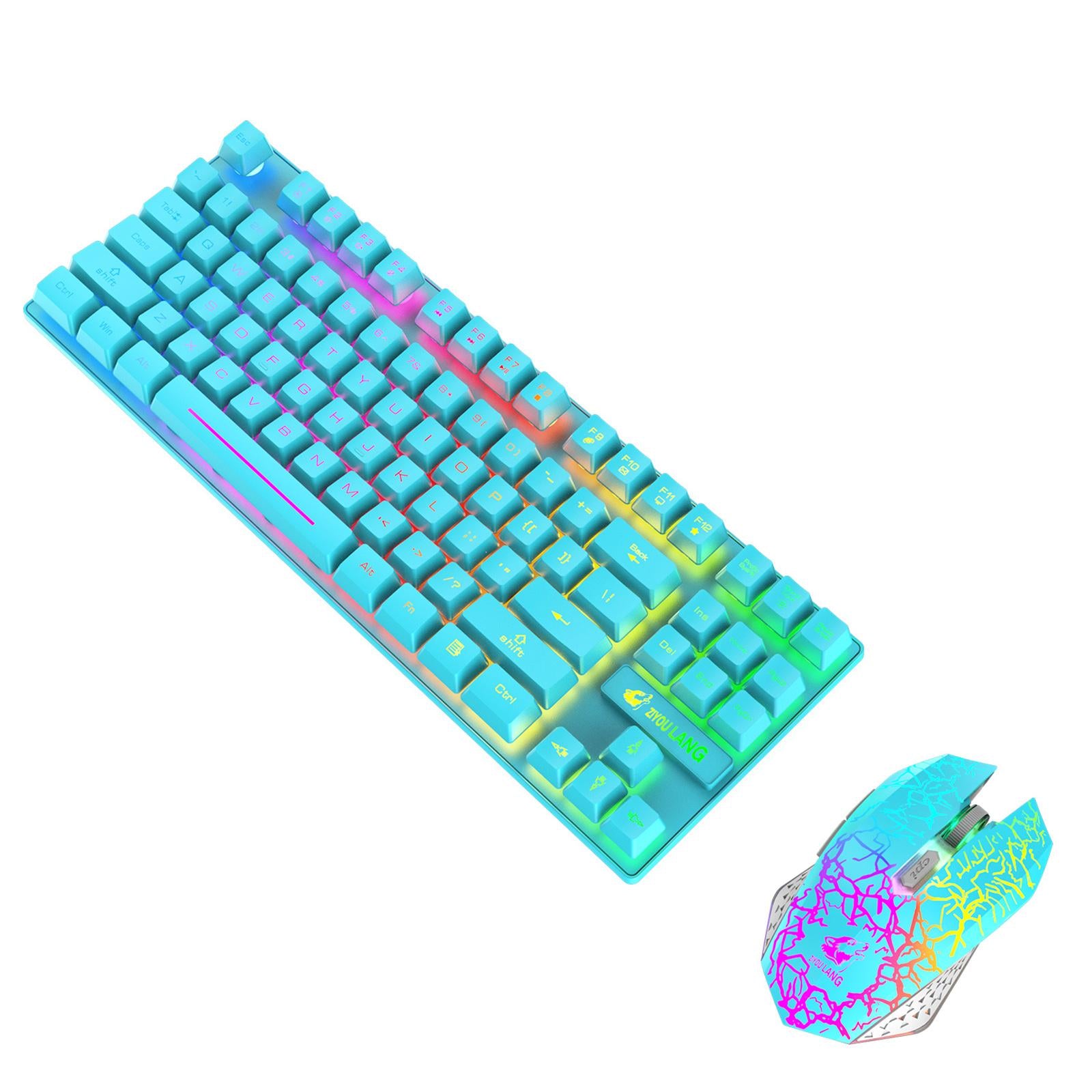 Gaming Wireless RGB Backlit Keyboard and Mouse Combo 2400dpi Blue