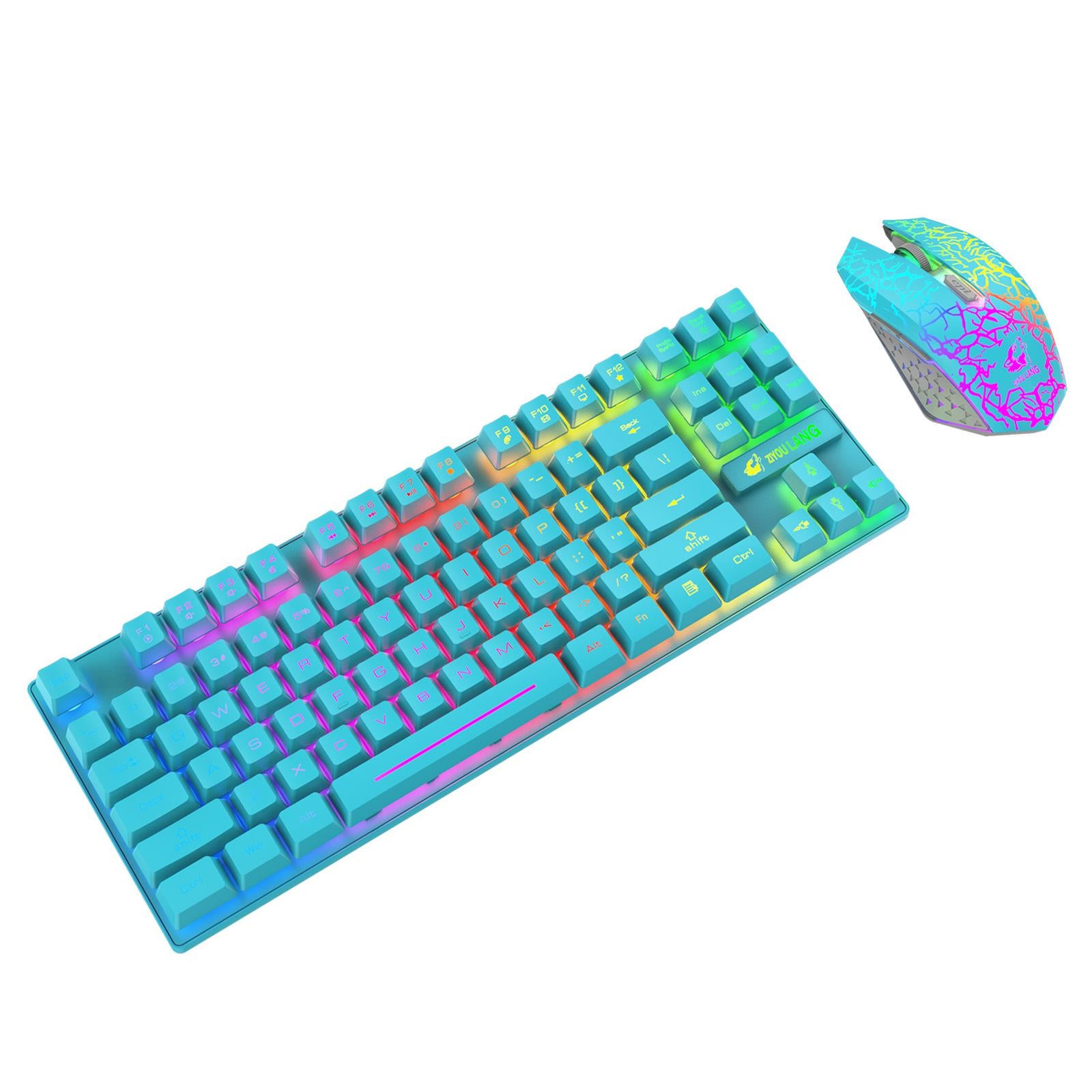 Gaming Wireless RGB Backlit Keyboard and Mouse Combo 2400dpi Blue