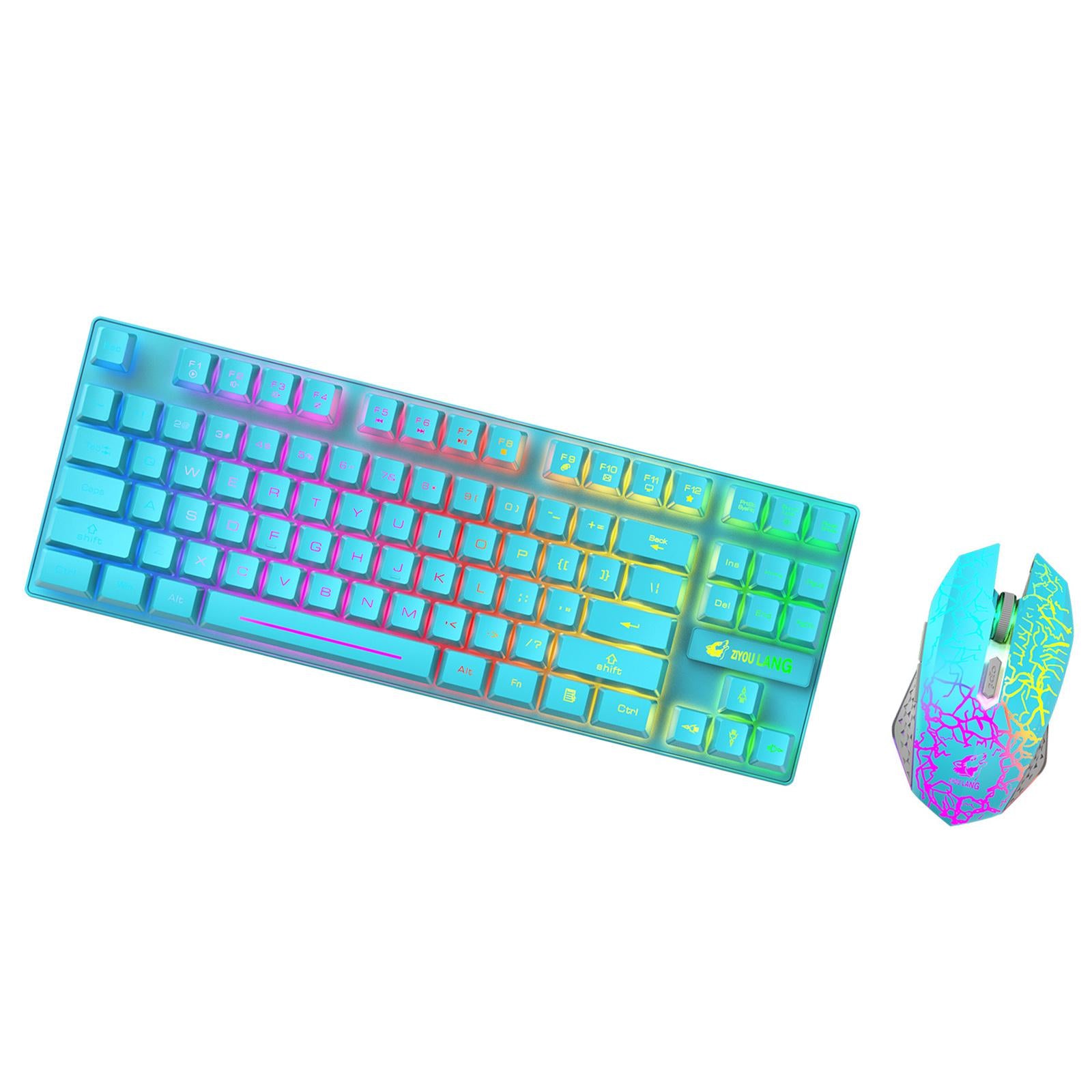 Gaming Wireless RGB Backlit Keyboard and Mouse Combo 2400dpi Blue