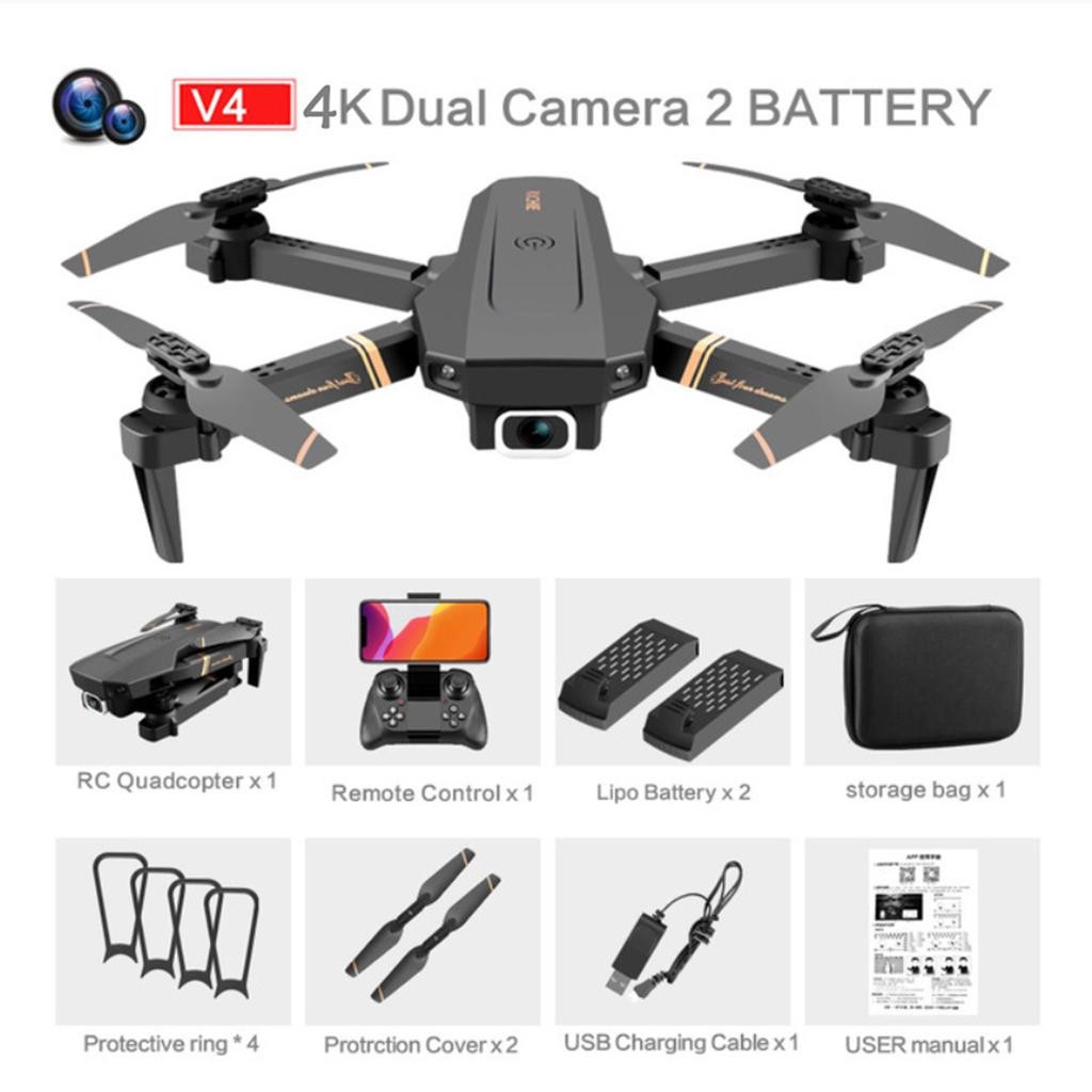 V4 RC Drone WiFi FPV Live Video Quadcopter Helicopter 4K 2 Batteries