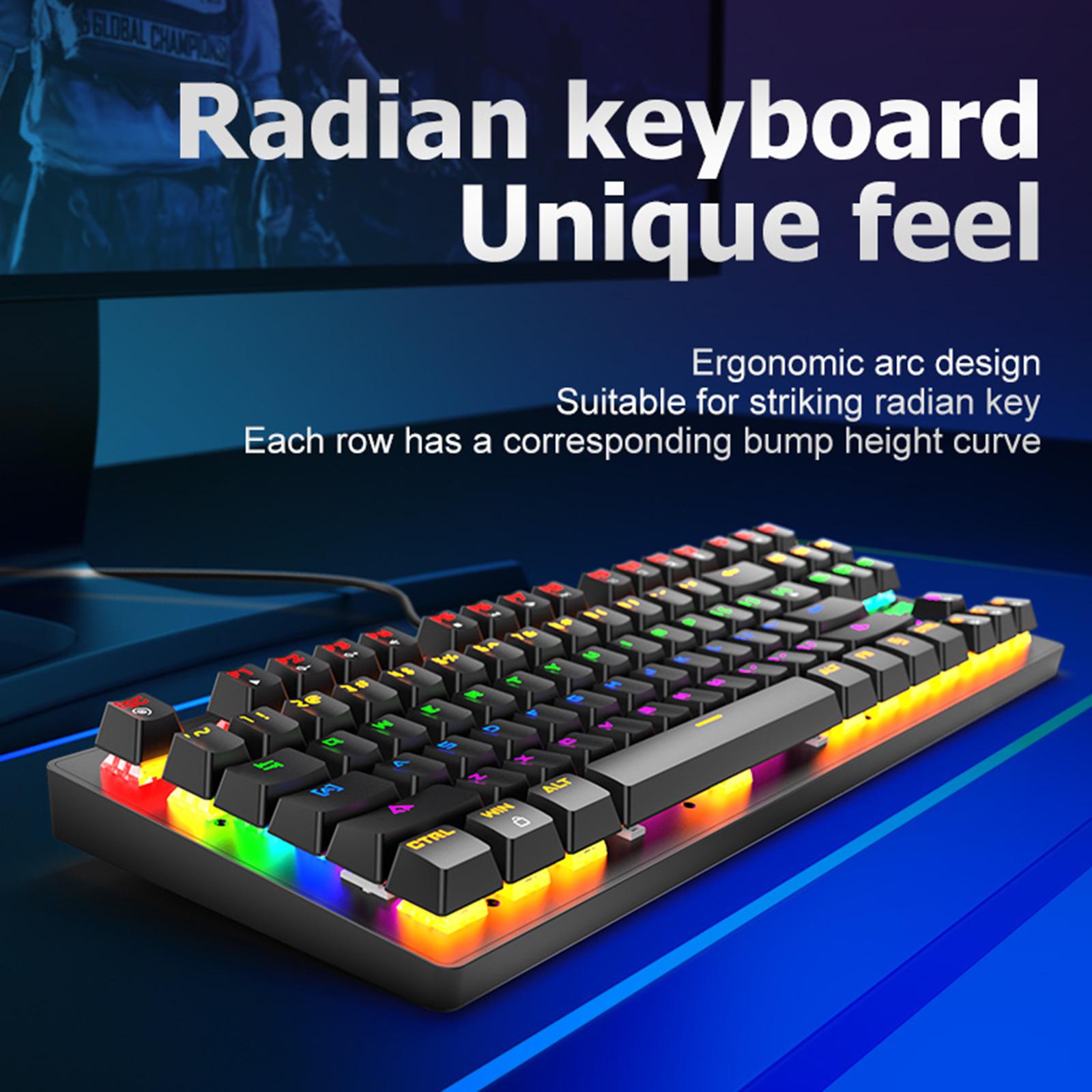 Wired Mechanical Gaming Keyboard Rainbow Backlit Windows Gamer 87 keys black