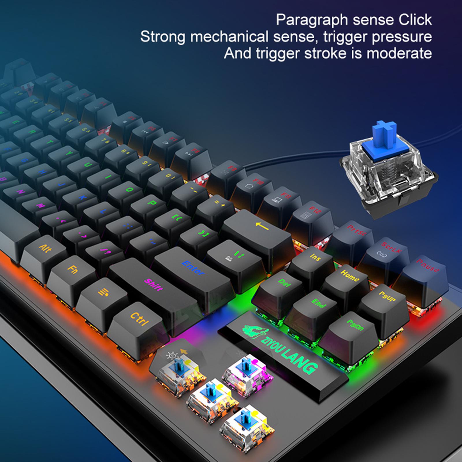 Wired Mechanical Gaming Keyboard Rainbow Backlit Windows Gamer 87 keys black