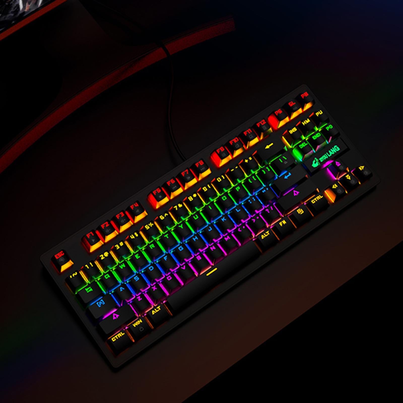 Wired Mechanical Gaming Keyboard Rainbow Backlit Windows Gamer 87 keys black