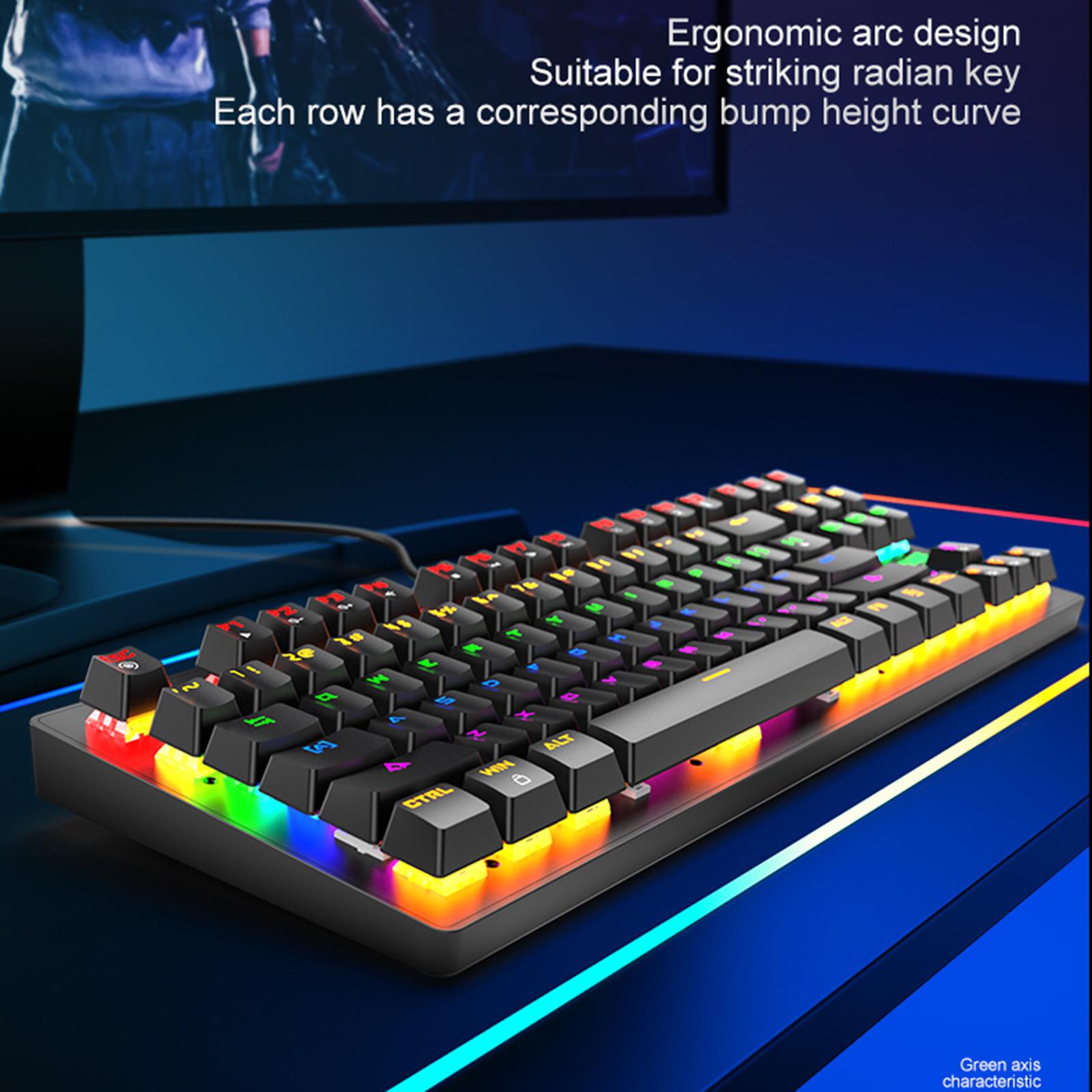 Wired Mechanical Gaming Keyboard Rainbow Backlit Windows Gamer 87 keys black