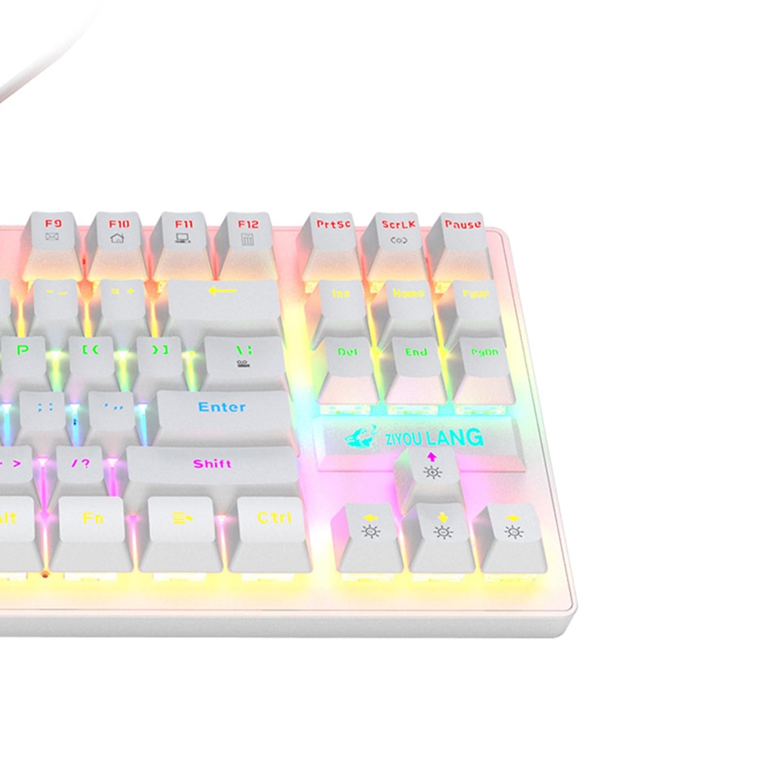 Wired Mechanical Gaming Keyboard Rainbow Backlit Windows Gamer 87 keys white