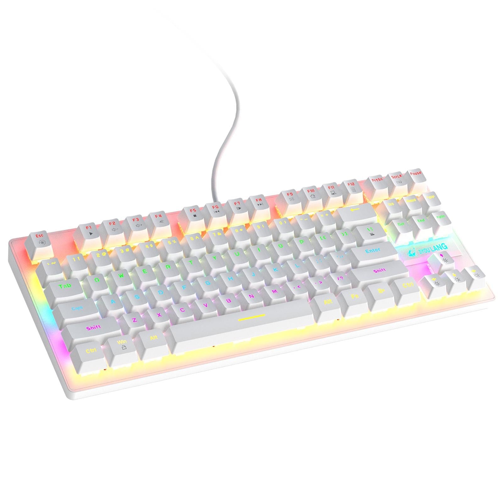 Wired Mechanical Gaming Keyboard Rainbow Backlit Windows Gamer 87 keys white